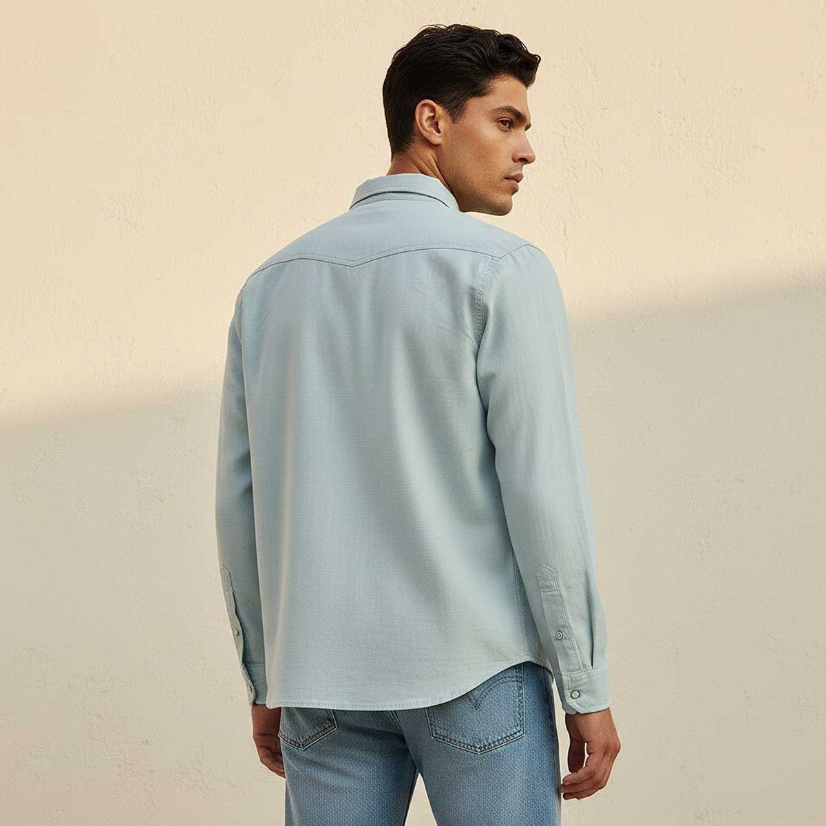 Splash Denim Textured Long Sleeves Slub Shirt-men-clothing-shirts-image-4