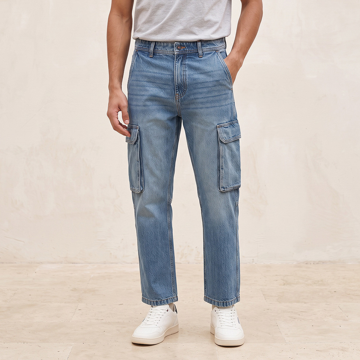 بنطلون كارجو جينز بقصة منتظممة من سبلاش-men-clothing-jeans-image-1