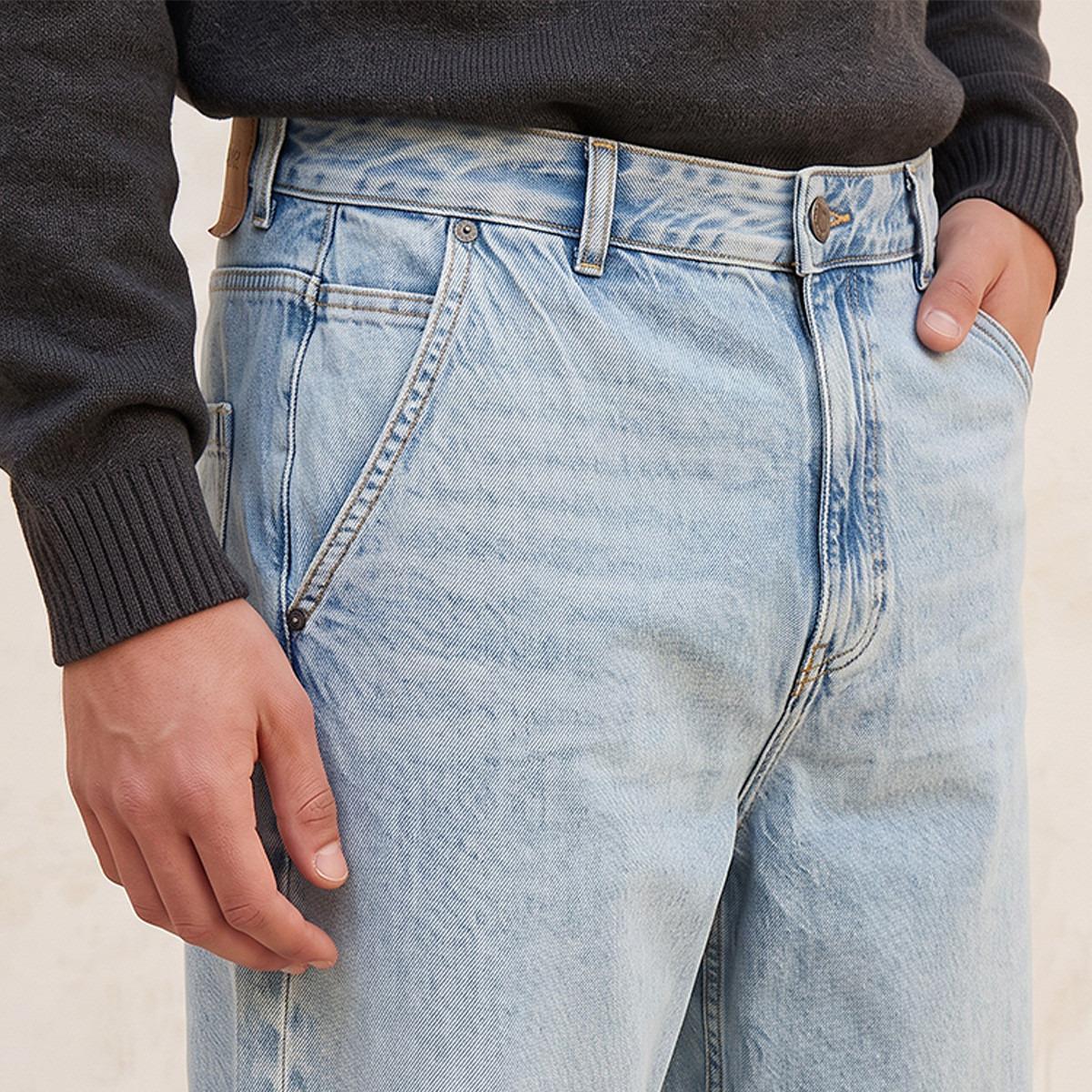 بنطلون جينز بخصر بزر وقصة سكايتر من سبلاش دينم-men-clothing-jeans-image-4