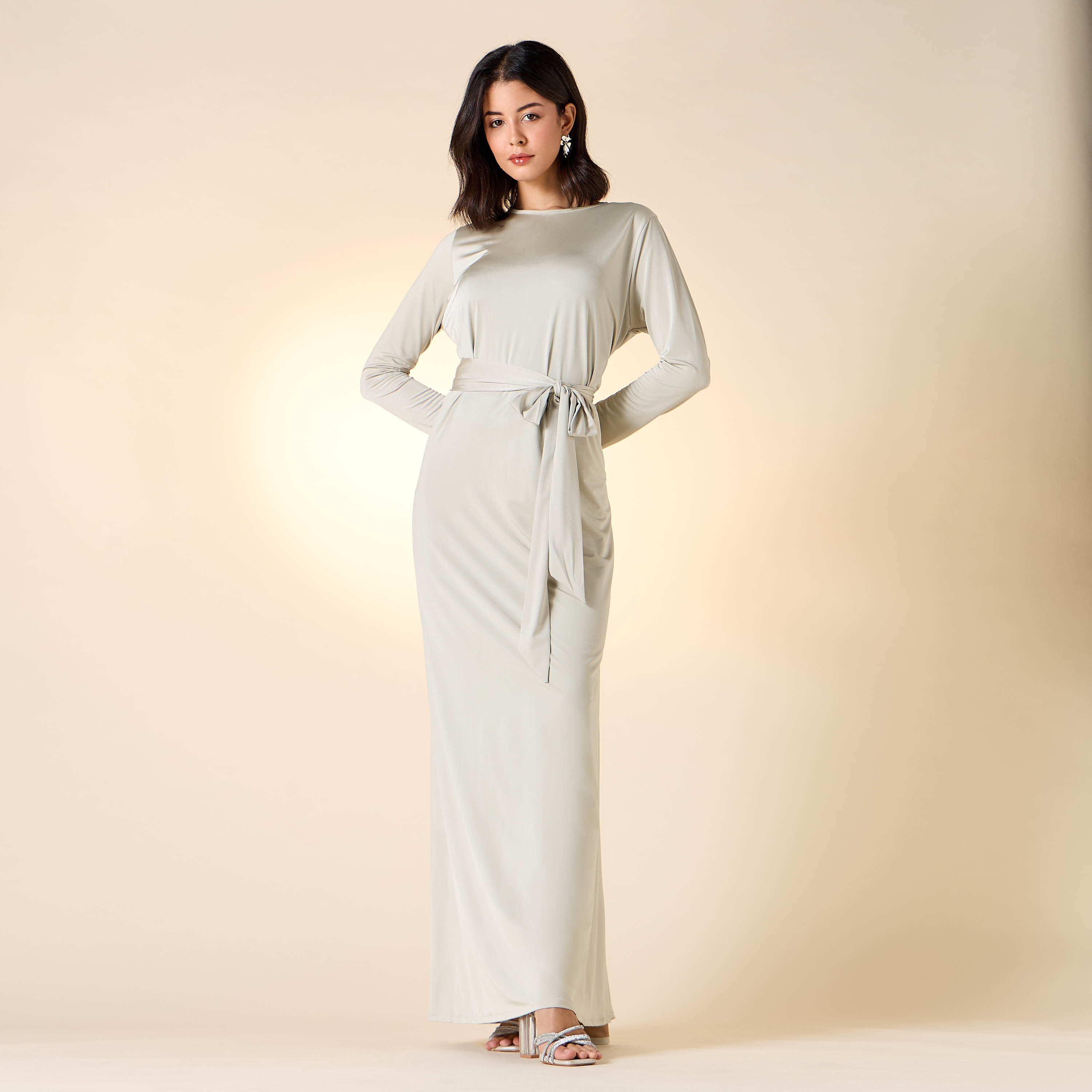 Golden Apple Solid Dress with Long Sleeves and Tie-Up Belt-women-clothing-dresses-image-6