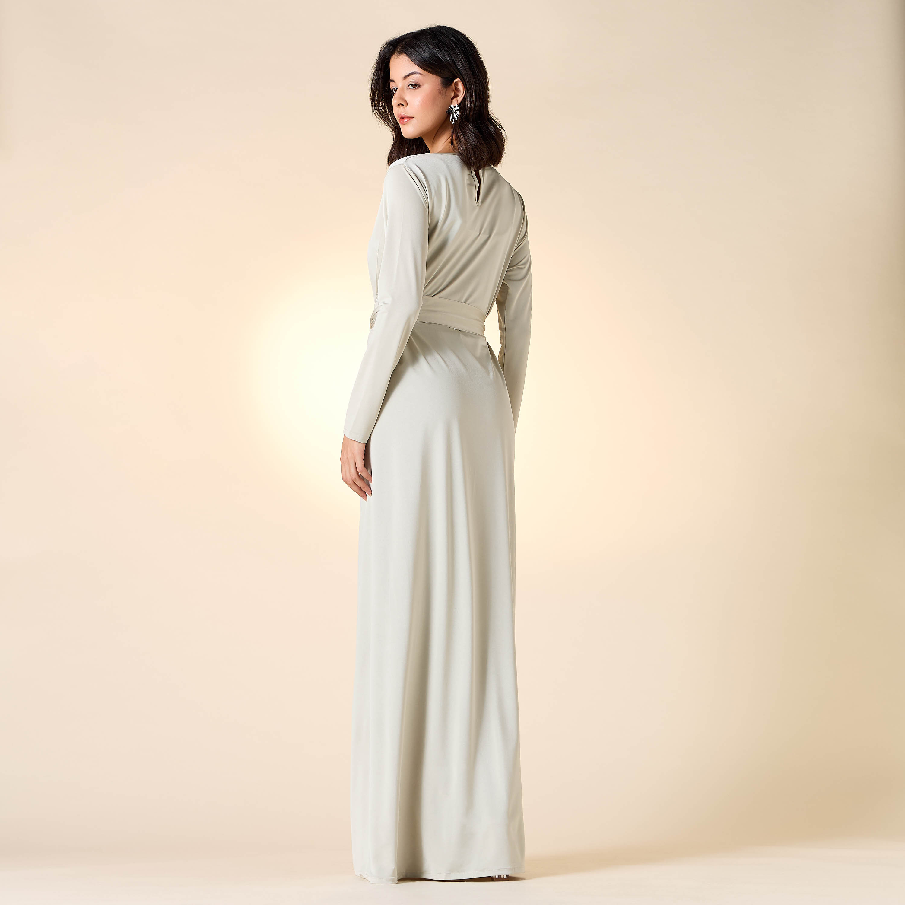 Golden Apple Solid Dress with Long Sleeves and Tie-Up Belt-women-clothing-dresses-image-8