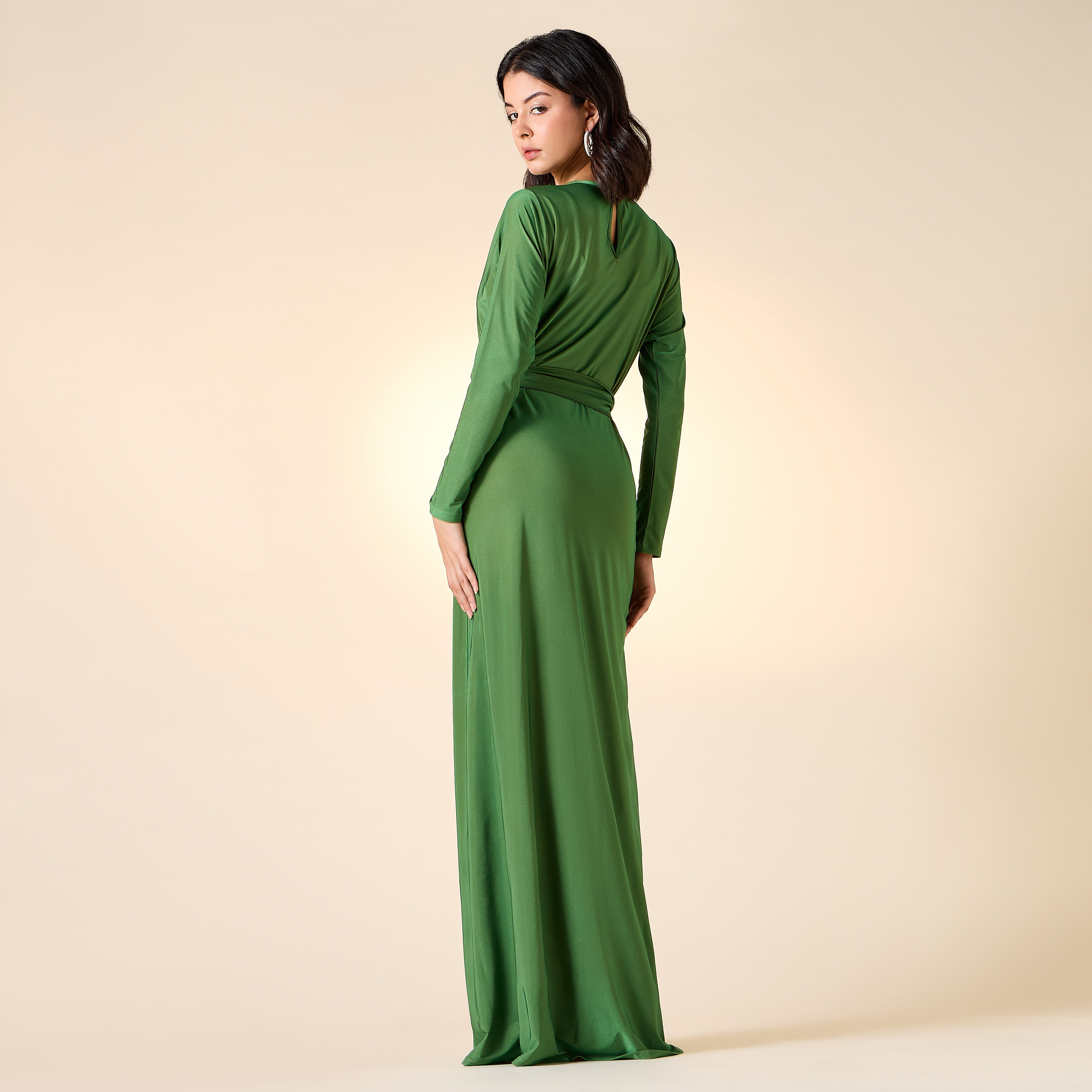 Golden Apple Solid Dress with Long Sleeves and Tie-Up Belt-women-clothing-dresses-image-13