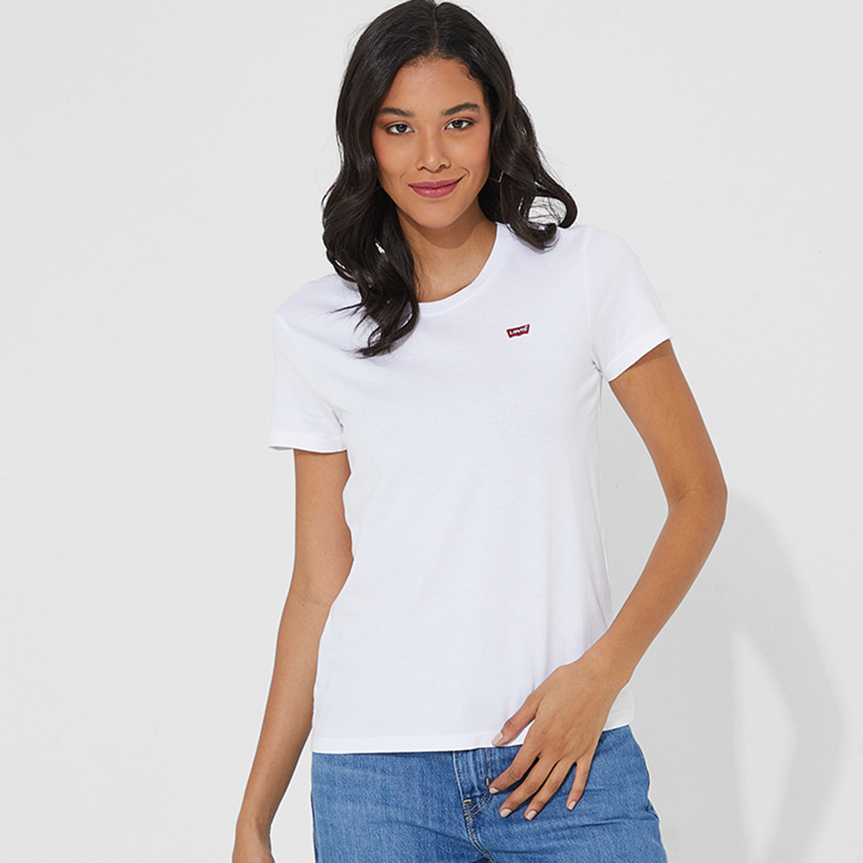 تيشيرت ليفاز وومن الأبيض البسيط برقبة قصيرة الأكمام-women-clothing-tshirts-image-1
