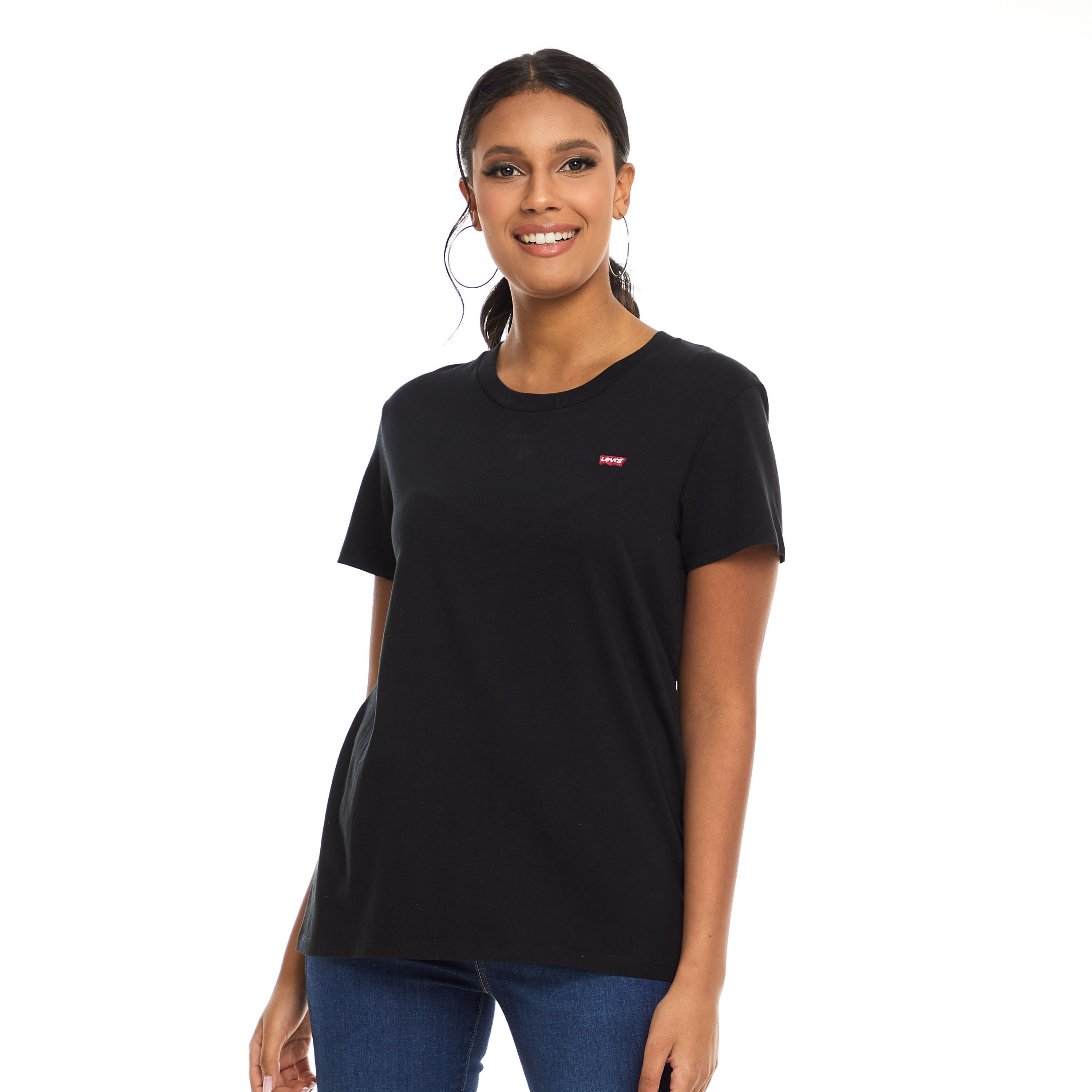 Levi's Women Black Plain Crew Neck Short Sleeves T-Shirt-women-clothing-tshirts-image-1