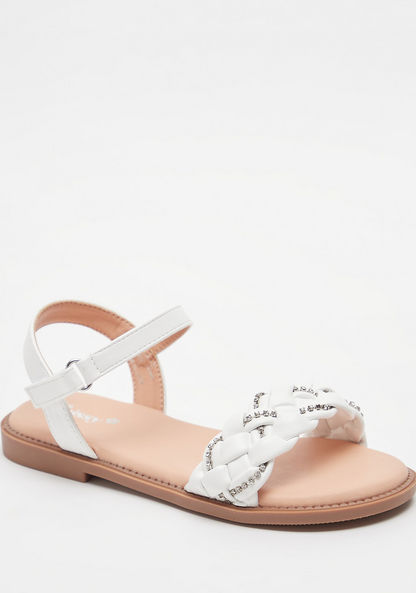 Little Missy Embellished Weave Detail Sandals with Hook and Loop Closure-Girl%27s Sandals-image-1