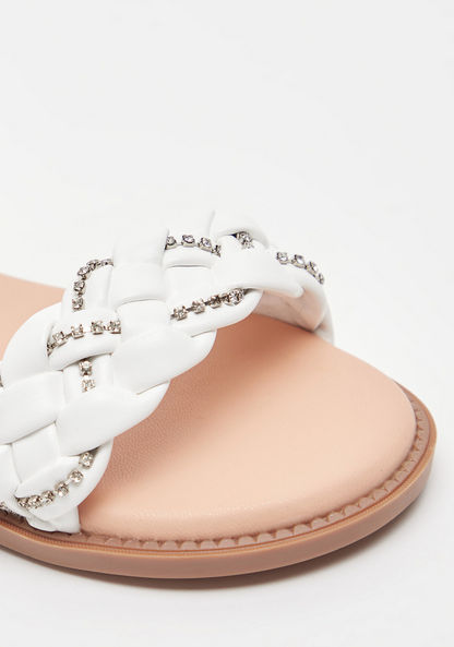 Little Missy Embellished Weave Detail Sandals with Hook and Loop Closure-Girl%27s Sandals-image-2
