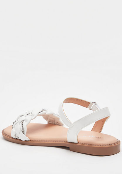 Little Missy Embellished Weave Detail Sandals with Hook and Loop Closure-Girl%27s Sandals-image-3