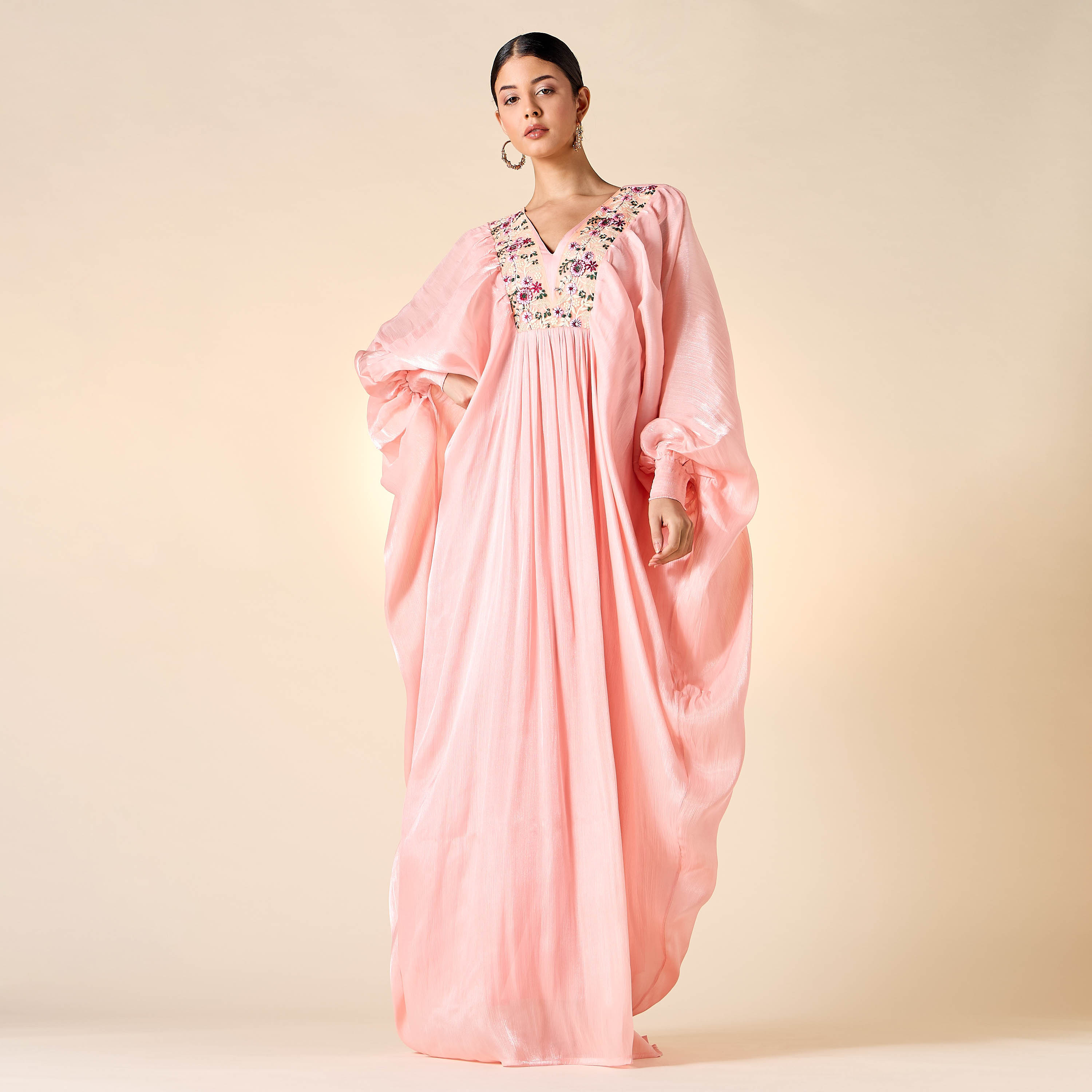 Golden Apple Embroidered Jalabiya with V-neck and Extended Cuff Sleeves-women-arabicclothing-jalabiyas-image-6