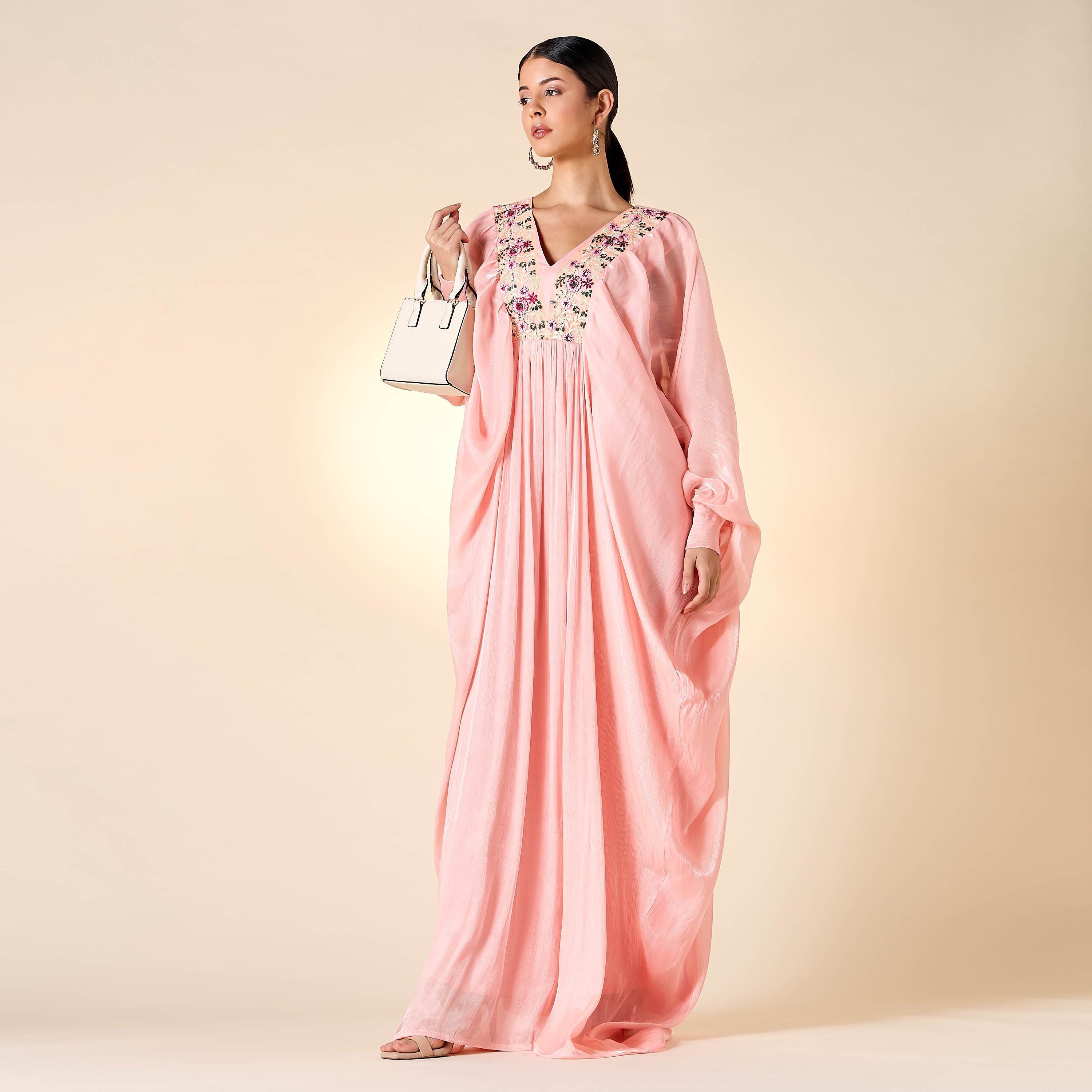 Golden Apple Embroidered Jalabiya with V-neck and Extended Cuff Sleeves-women-arabicclothing-jalabiyas-image-7