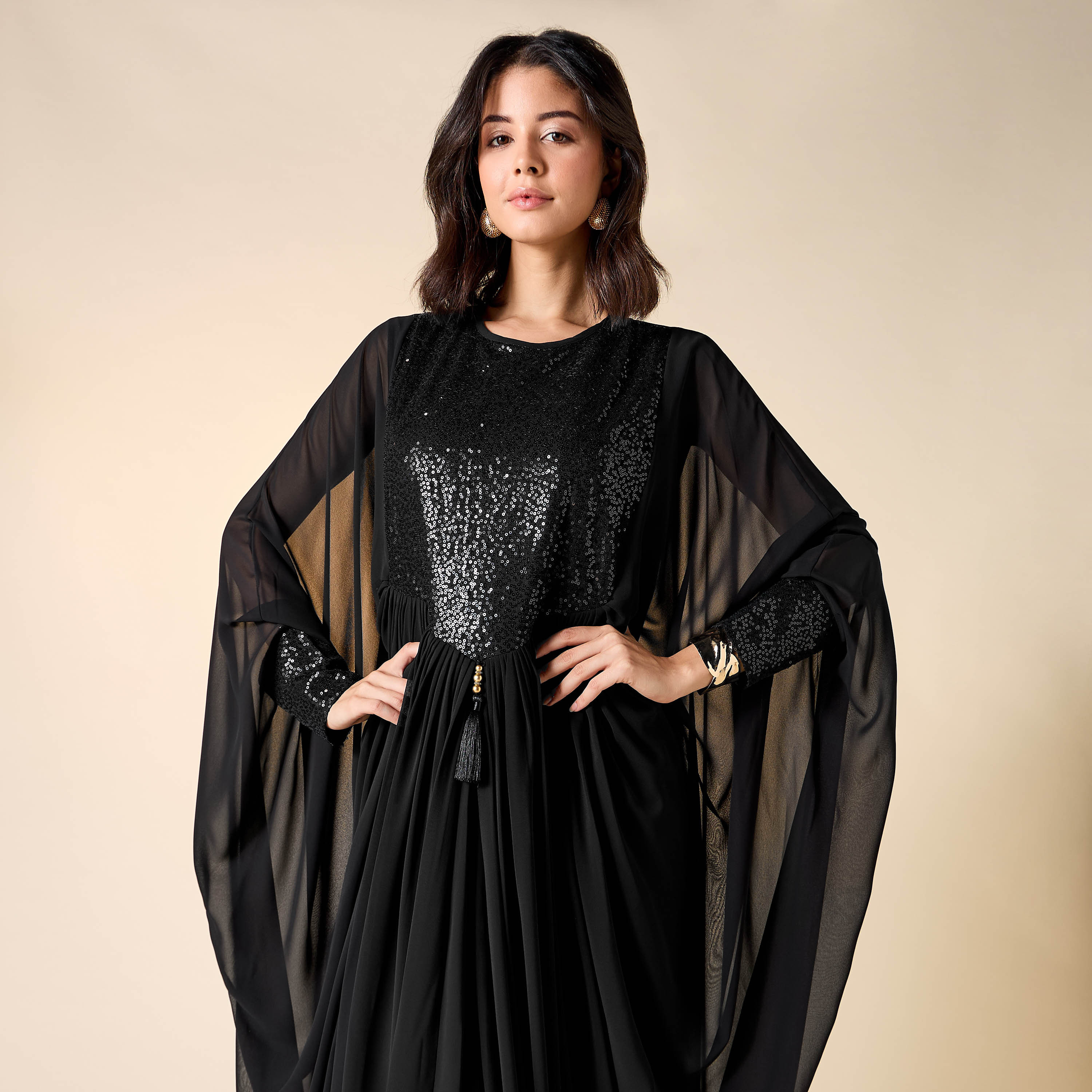 فستان مزين بأكمام واسعة منسدلة من جولدن أبل-women-clothing-dresses-image-5