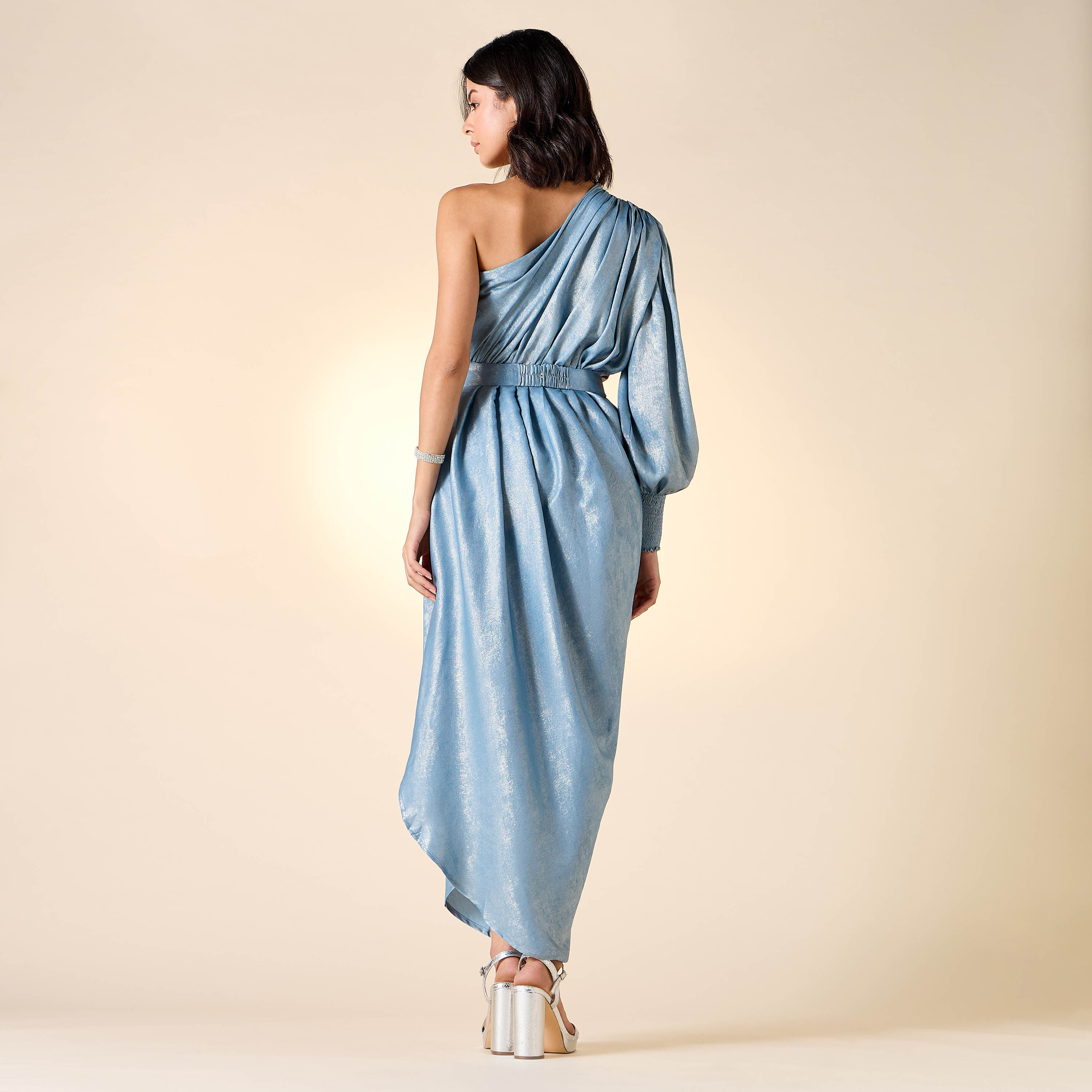 فستان بارز الملمس بحزام وكتف واحد من جولدن أبل-women-clothing-dresses-image-3