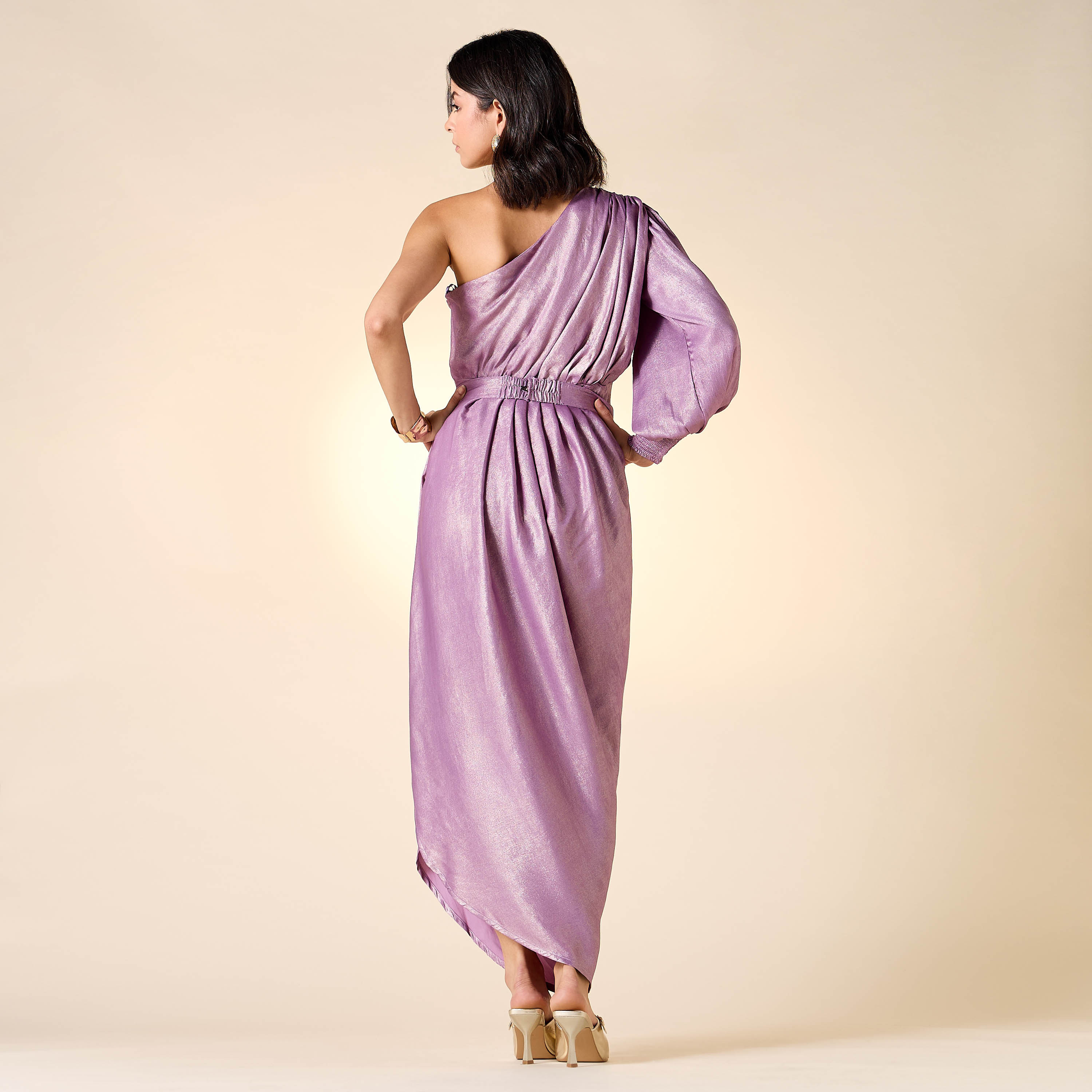 فستان بارز الملمس بحزام وكتف واحد من جولدن أبل-women-clothing-dresses-image-8