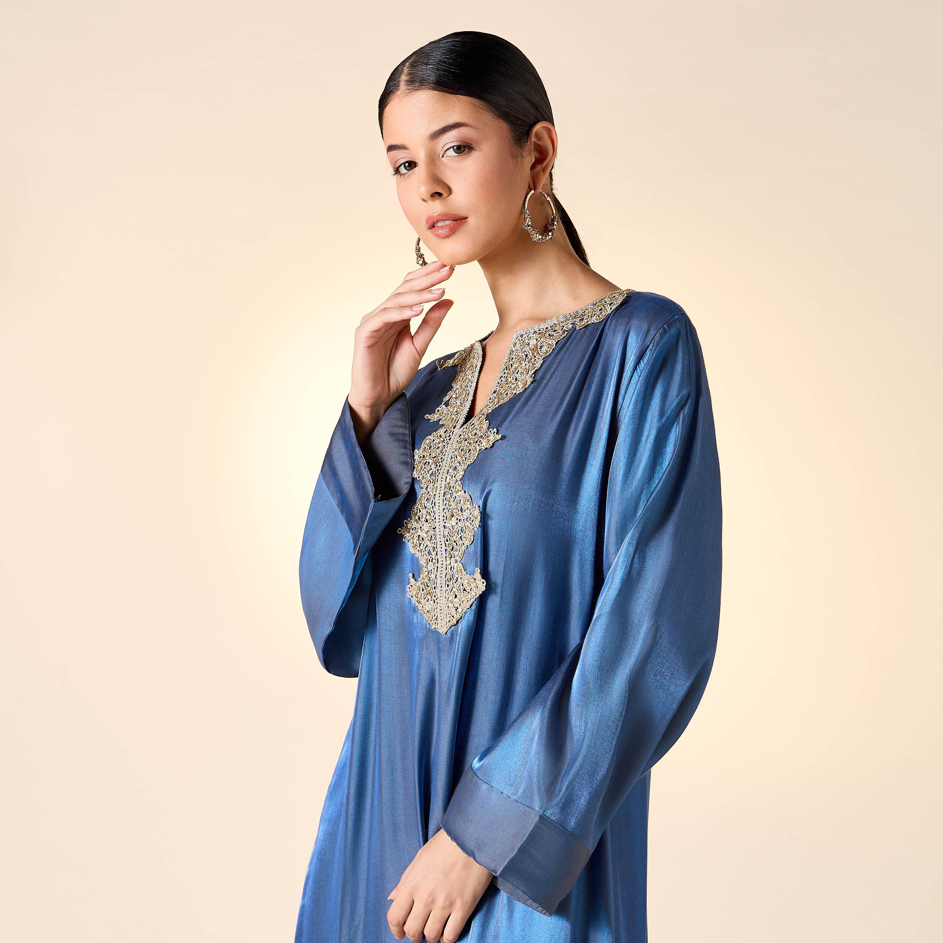 Golden Apple Embellished Jalabiya with Split Neck-women-arabicclothing-jalabiyas-image-4