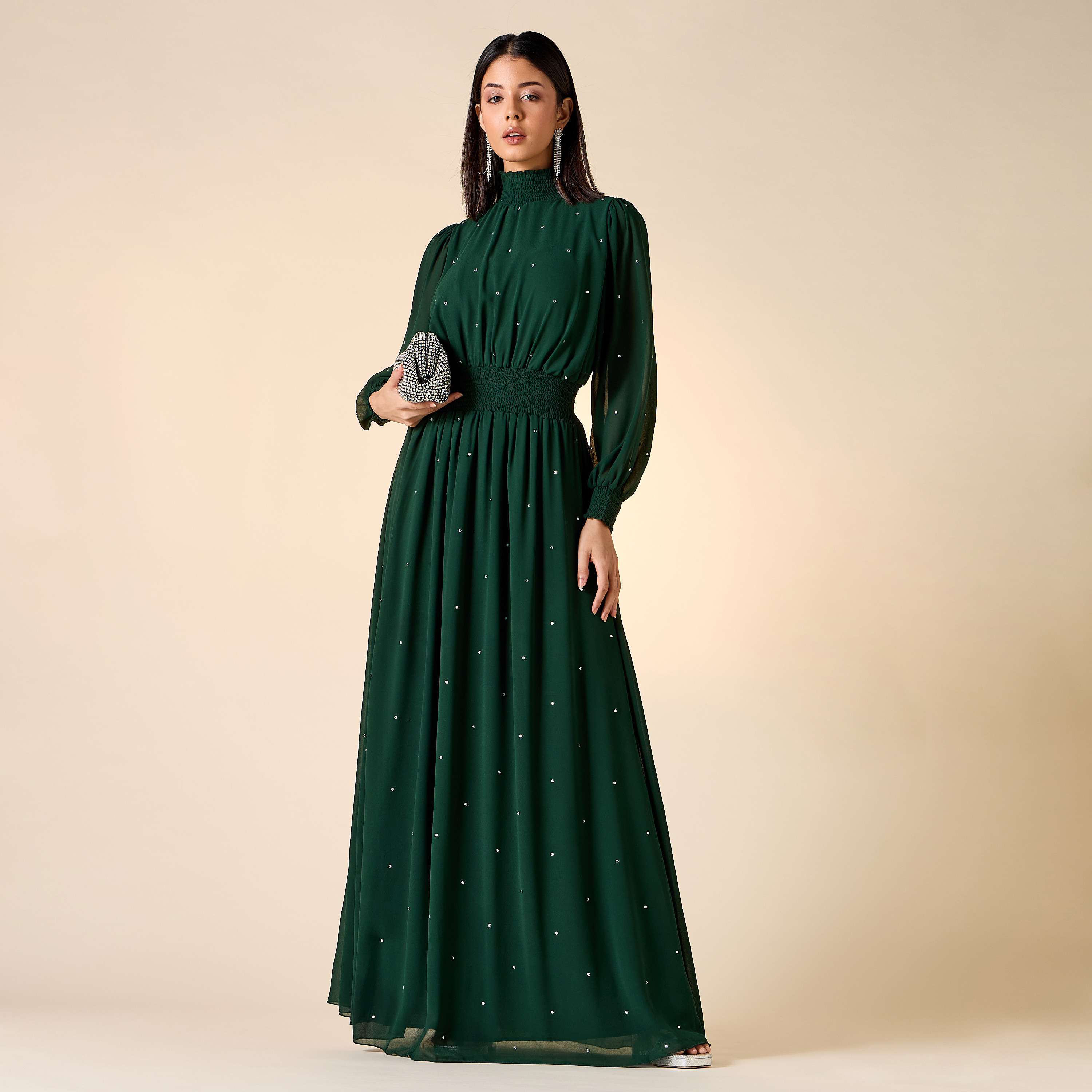 فستان مزين بياقة عالية وأكمام واسعة من جولدن آبل-women-clothing-dresses-image-8