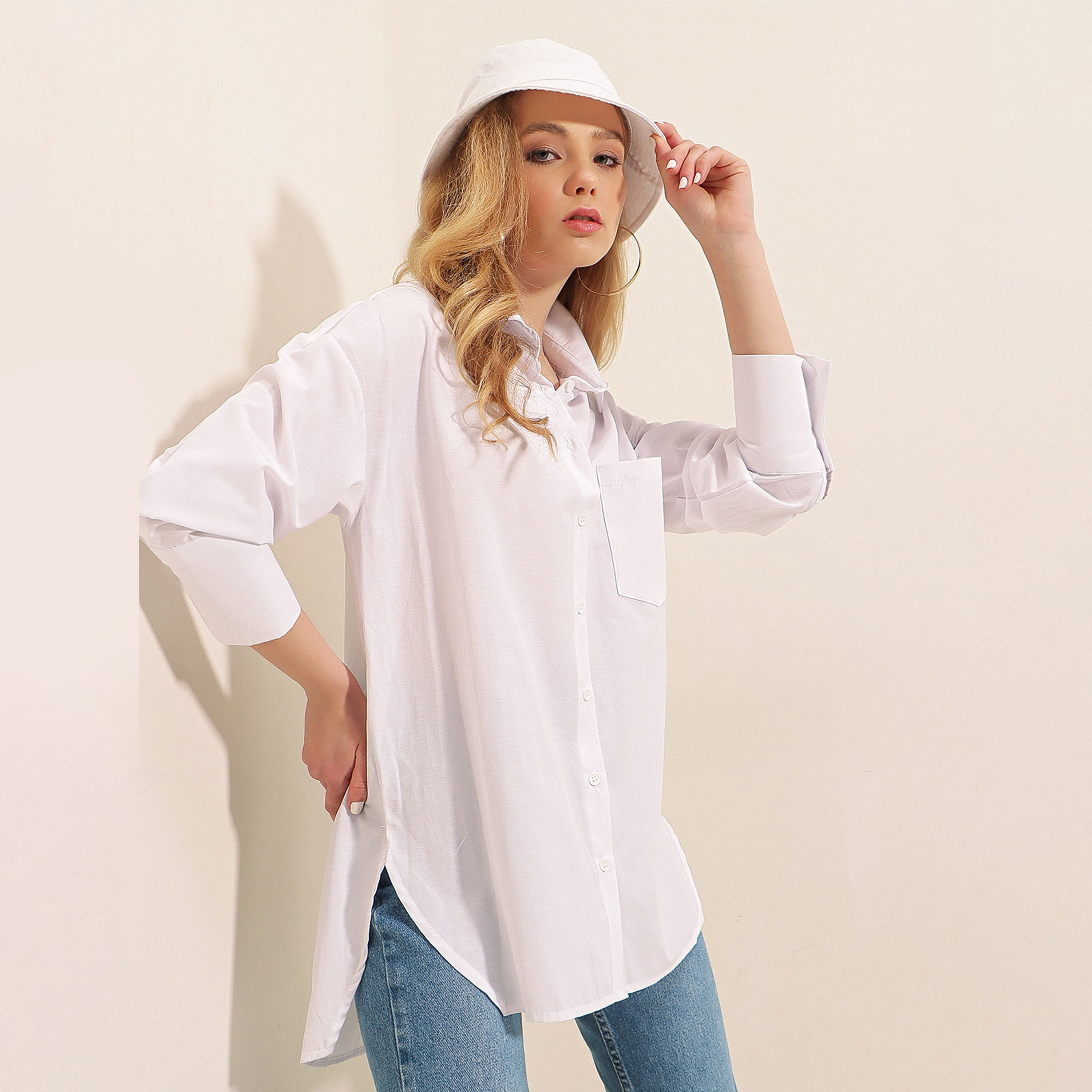 Bigdart White Spread Collar Drop Shoulder Sleeves Women's Shirt-women-clothing-shirtsandblouses-shirts-image-1
