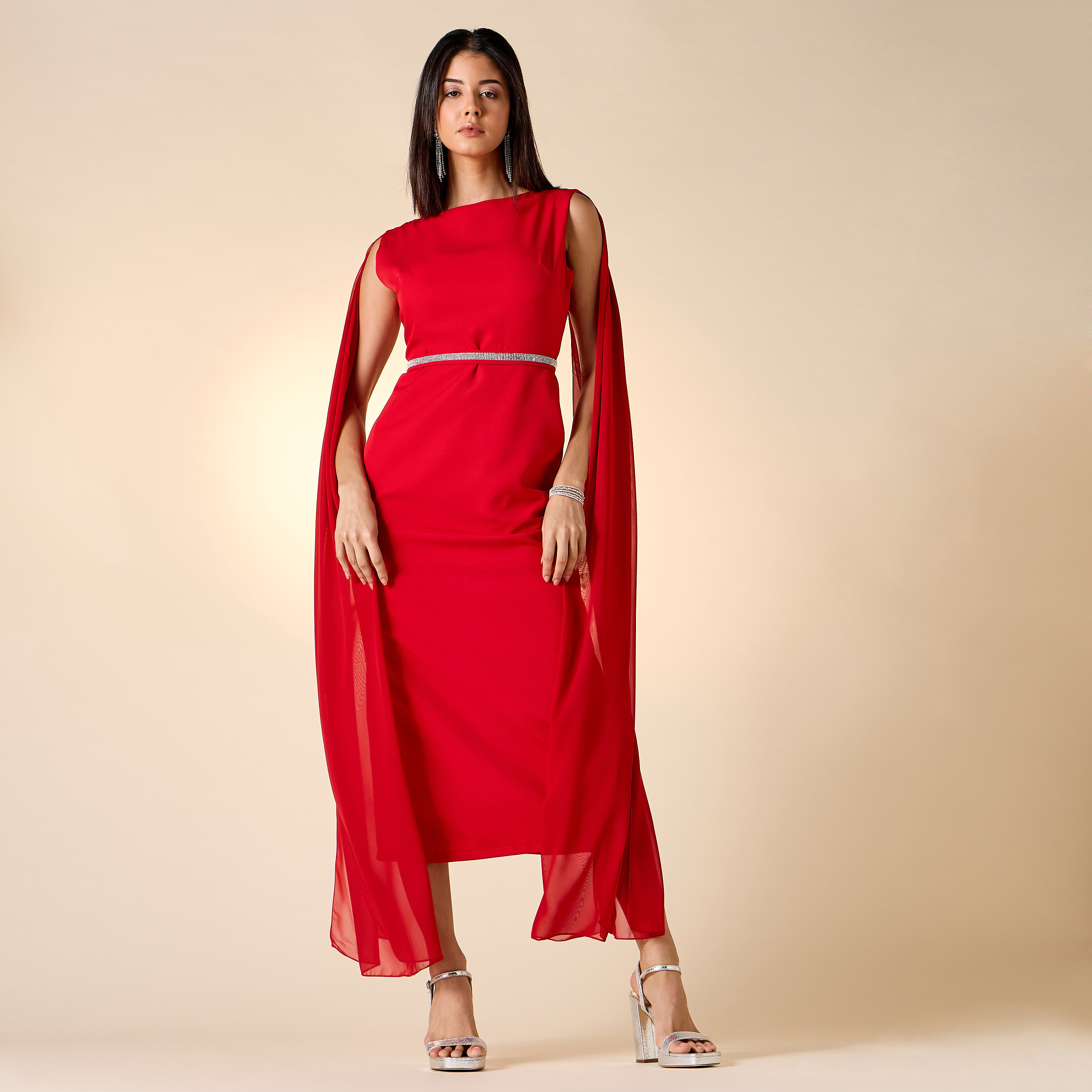 Golden Apple Embellished Dress with Cape Sleeves-women-clothing-dresses-image-1