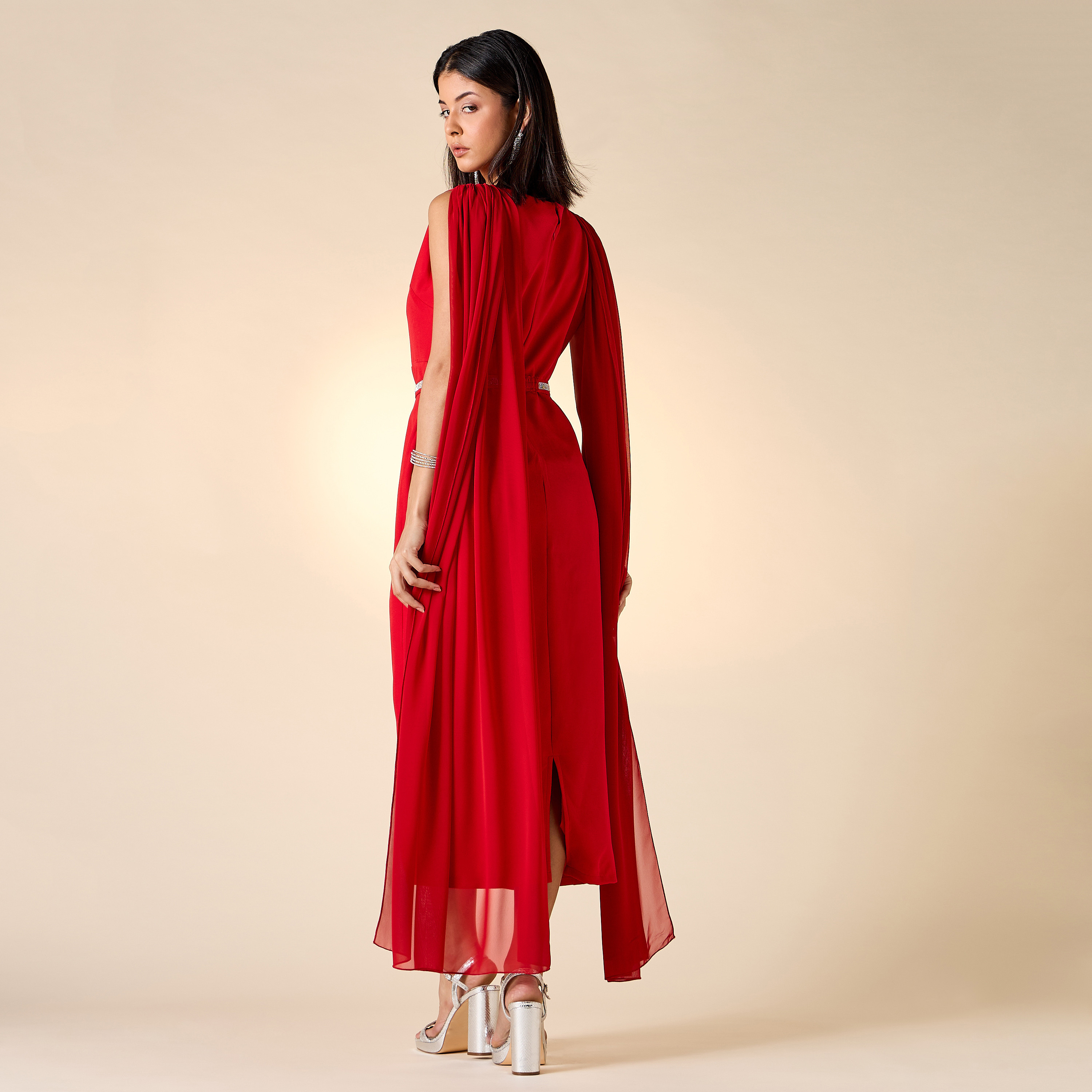 Golden Apple Embellished Dress with Cape Sleeves-women-clothing-dresses-image-3