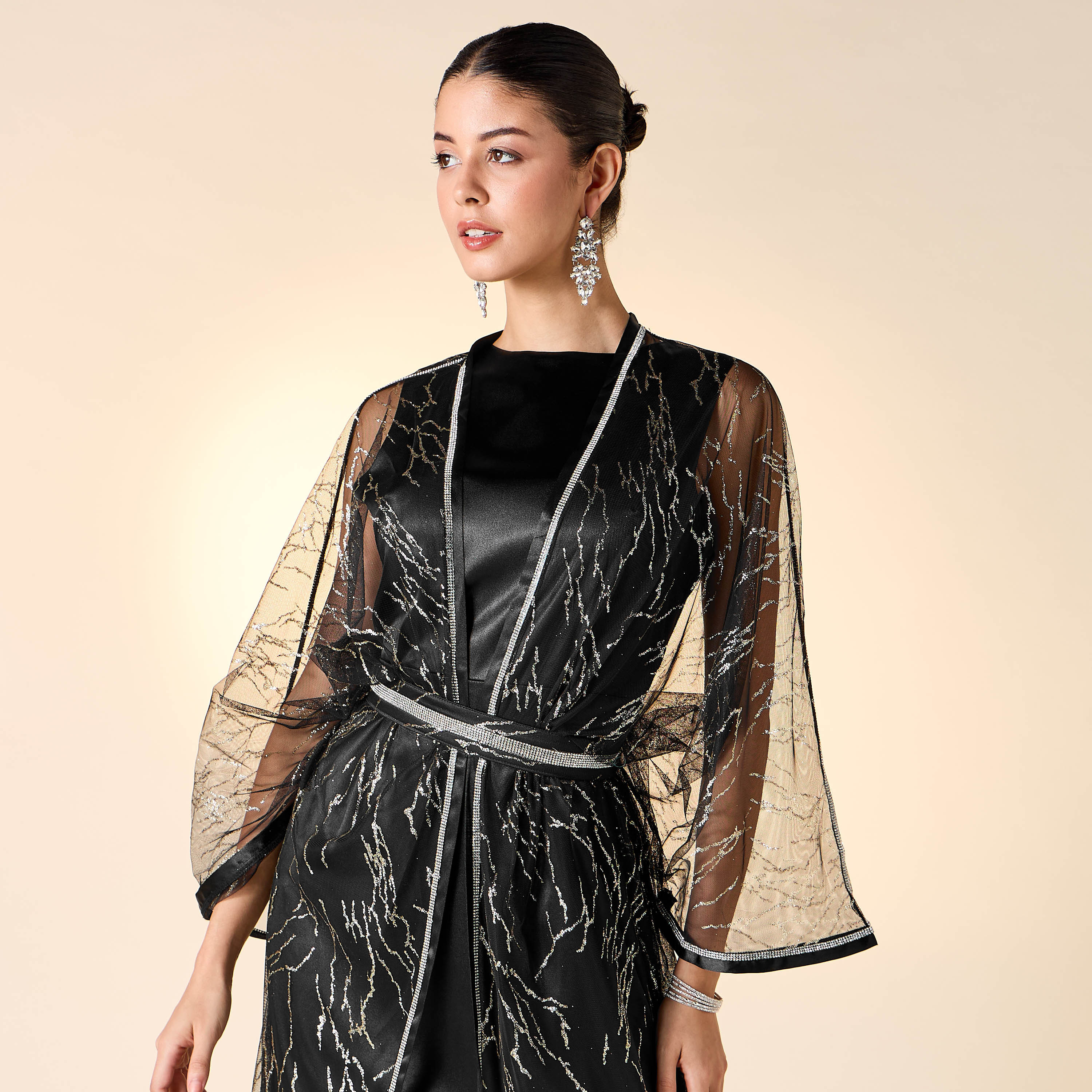 Golden Apple Solid Sleeveless Dress with Longline Shrug and Belt-women-clothing-dresses-image-10