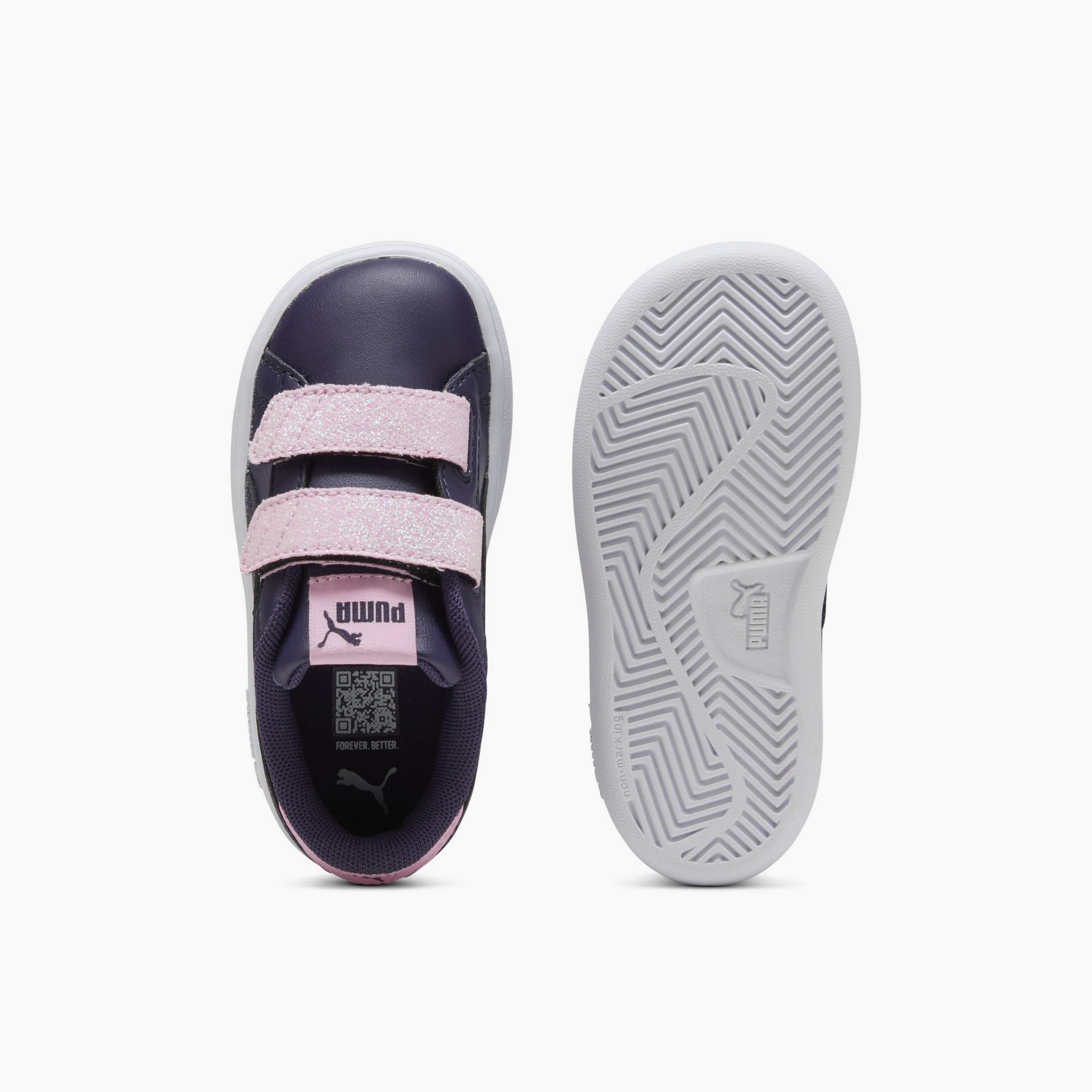Puma Smash 3.0 L Glitter V Sneakers with Hook & Loop Closure-baby-girls-shoes-closedshoes-image-4