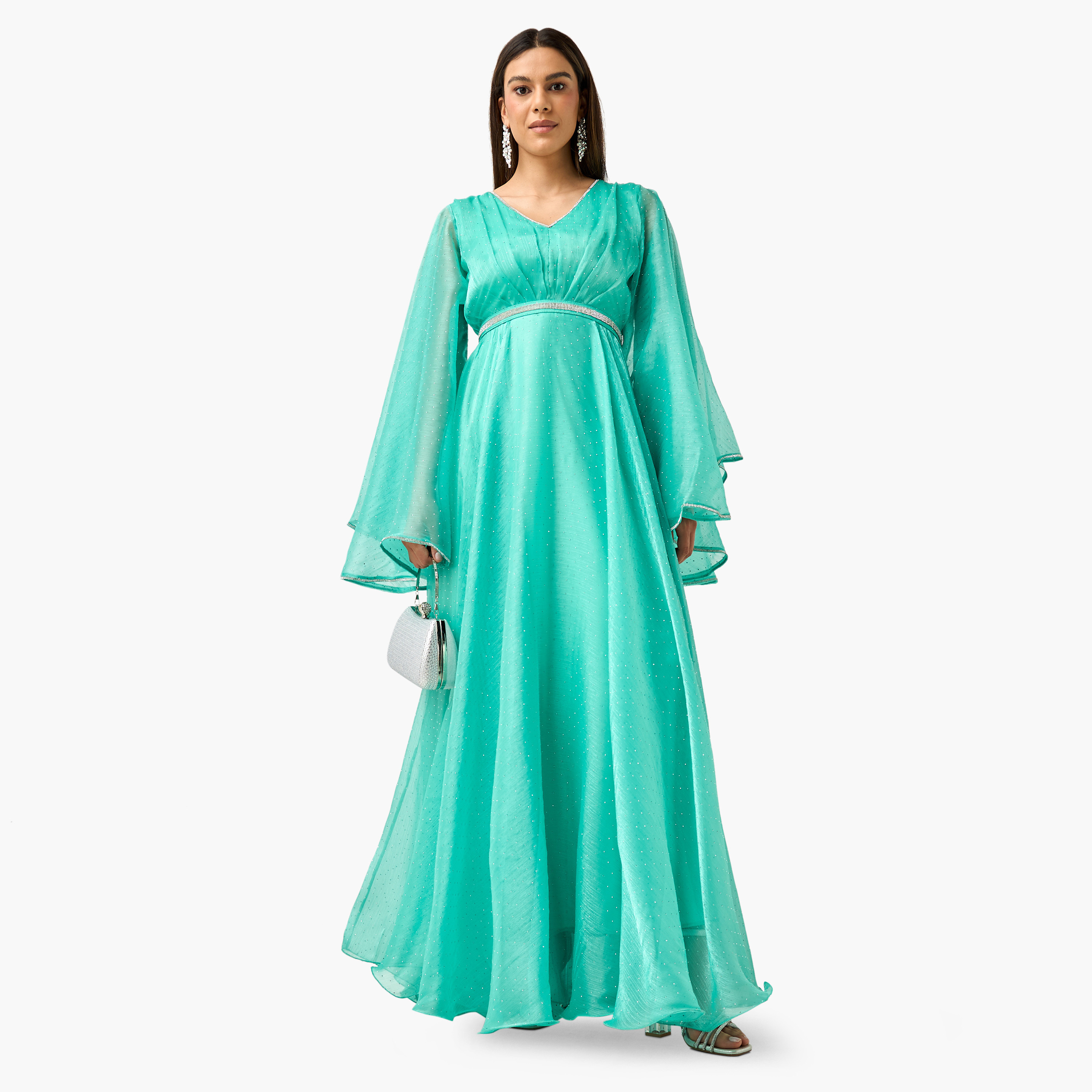 فستان ماكسي مزين بياقة V وأكمام طويلة واسعة من جولدن أبل-women-clothing-dresses-image-6