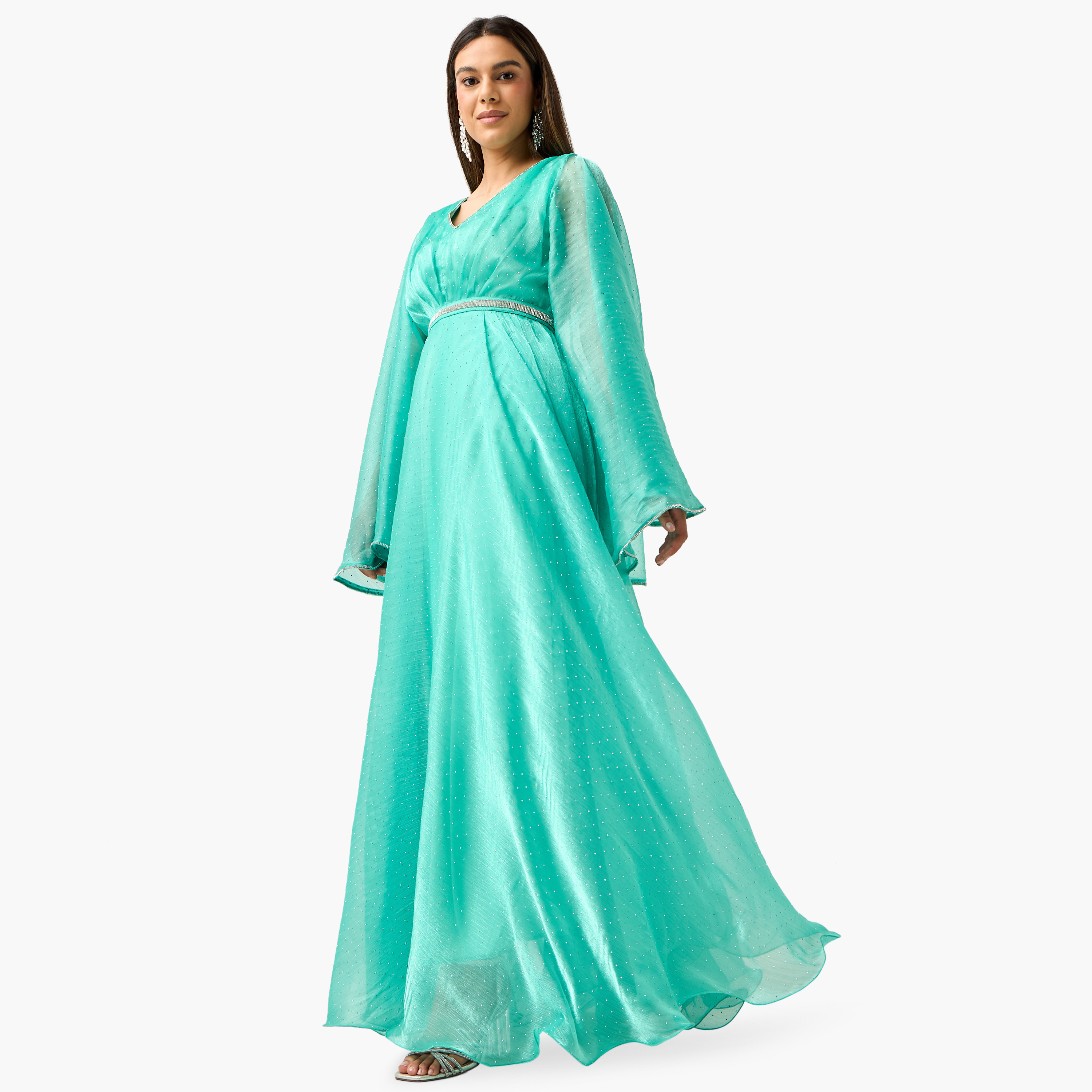 فستان ماكسي مزين بياقة V وأكمام طويلة واسعة من جولدن أبل-women-clothing-dresses-image-7