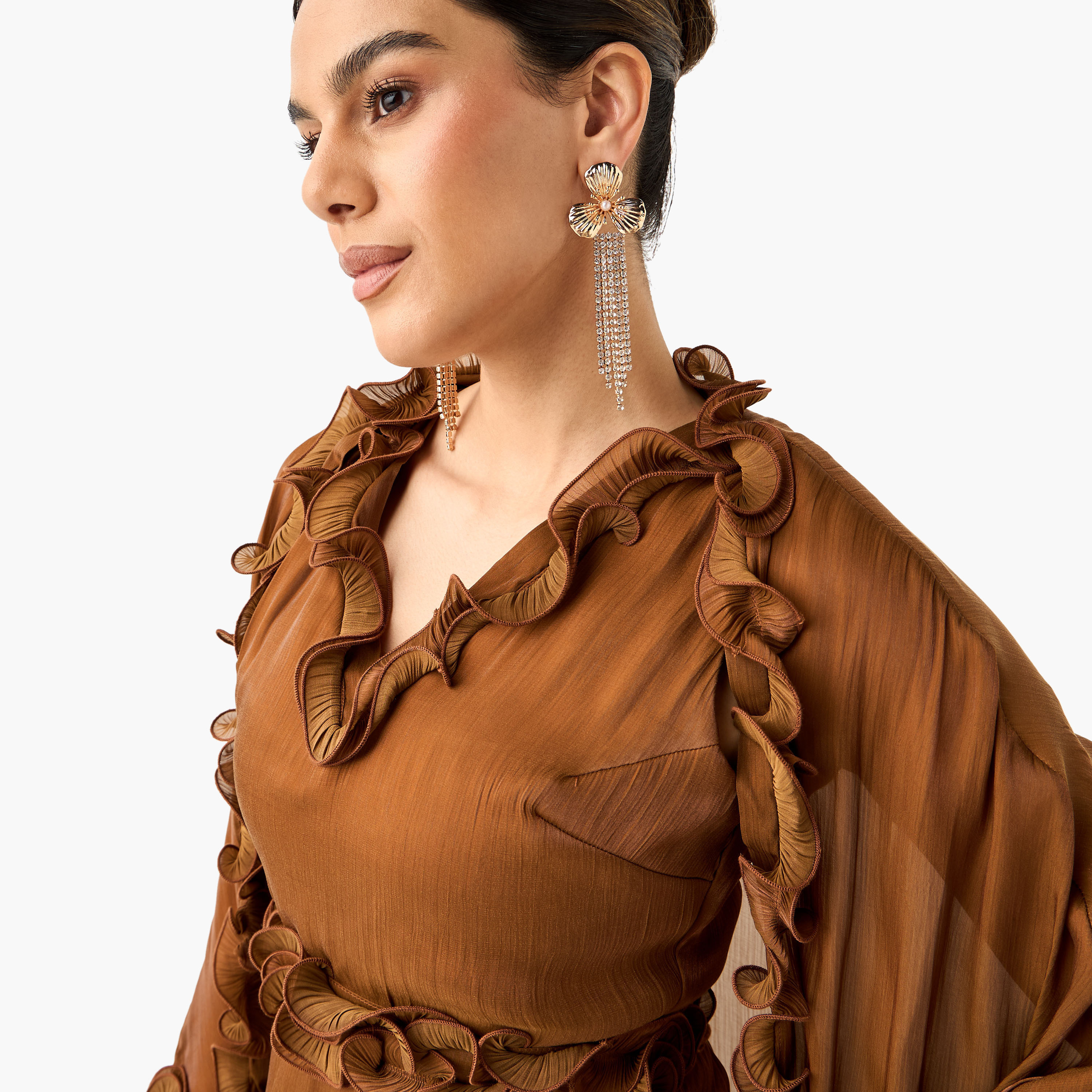 Golden Apple Ruffle Detail Sleeveless Dress and Open Front Shrug Set-women-clothing-dresses-image-4