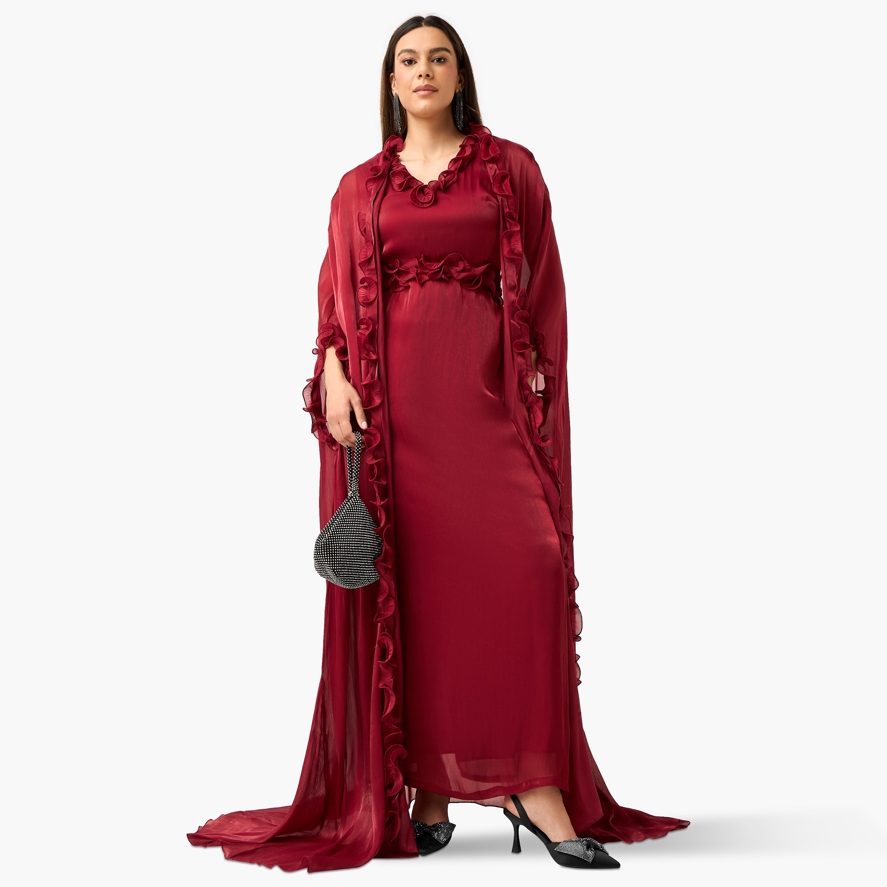 طقم فستان دون أكمام بكشكش ورداء مفتوح من الأمام من جولدن أبل-women-clothing-dresses-image-1