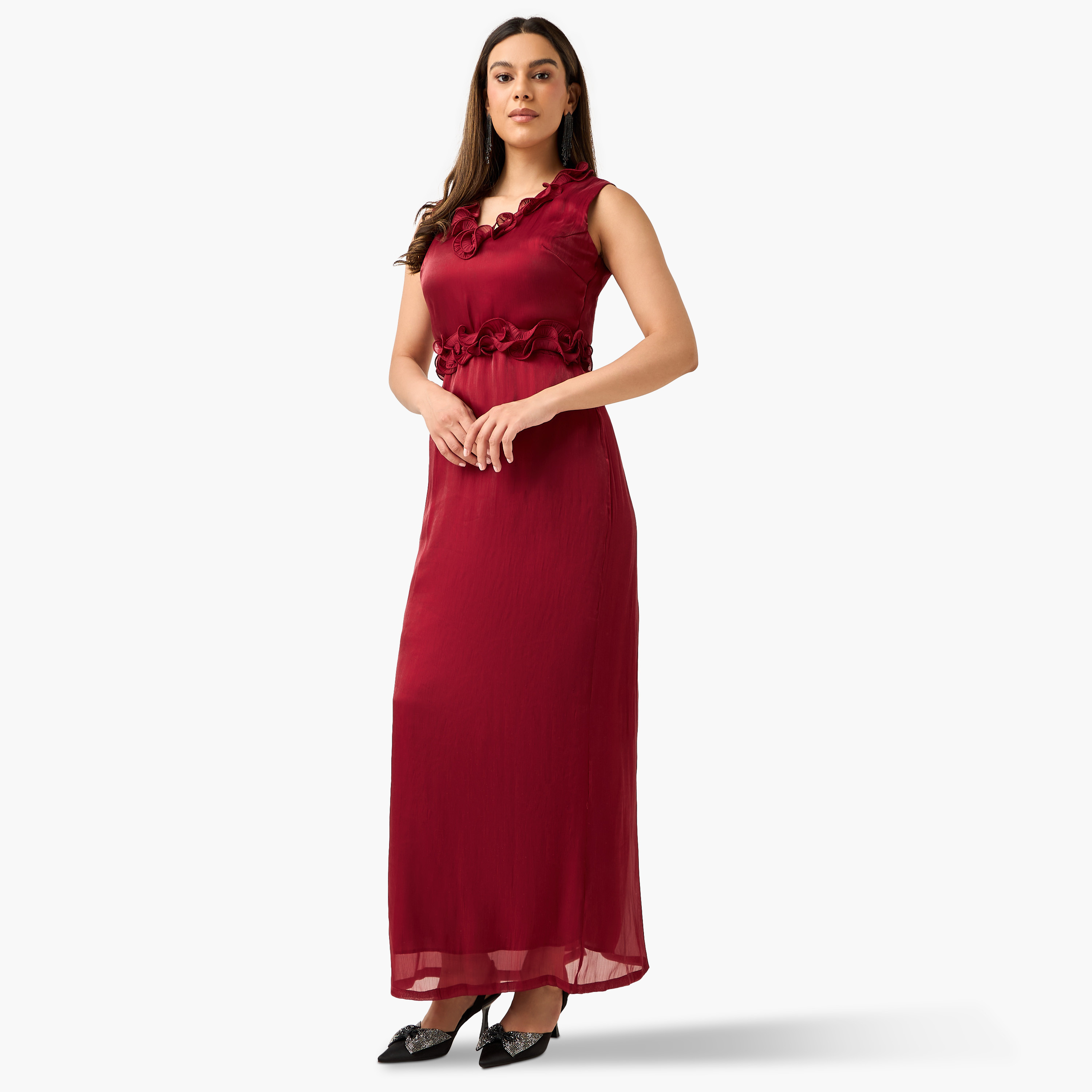 طقم فستان دون أكمام بكشكش ورداء مفتوح من الأمام من جولدن أبل-women-clothing-dresses-image-2
