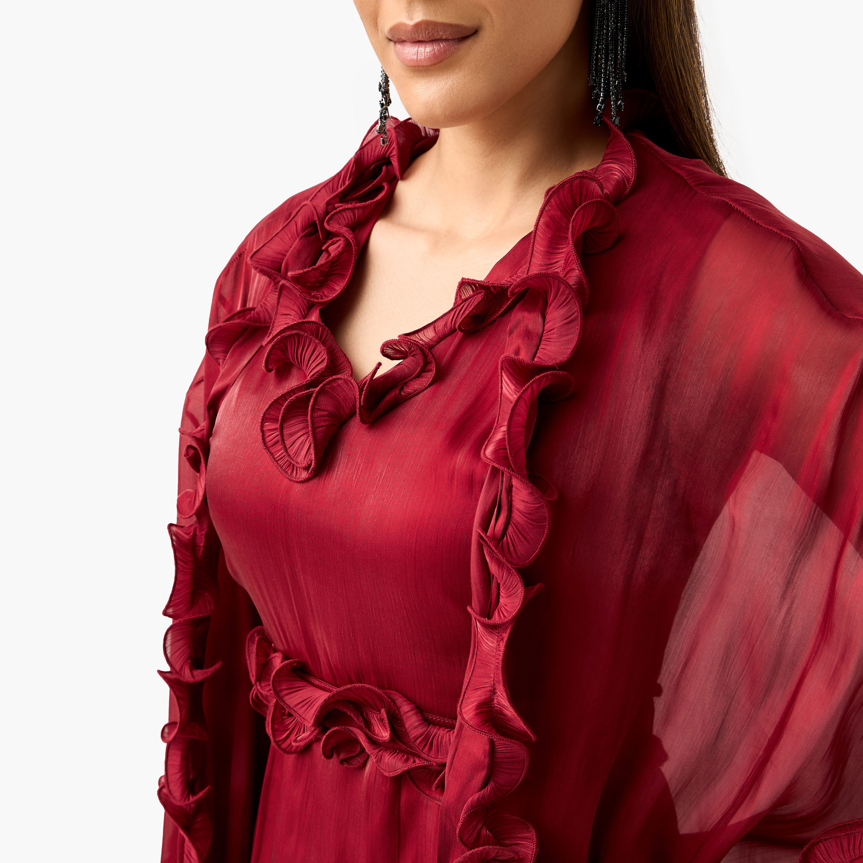 طقم فستان دون أكمام بكشكش ورداء مفتوح من الأمام من جولدن أبل-women-clothing-dresses-image-4