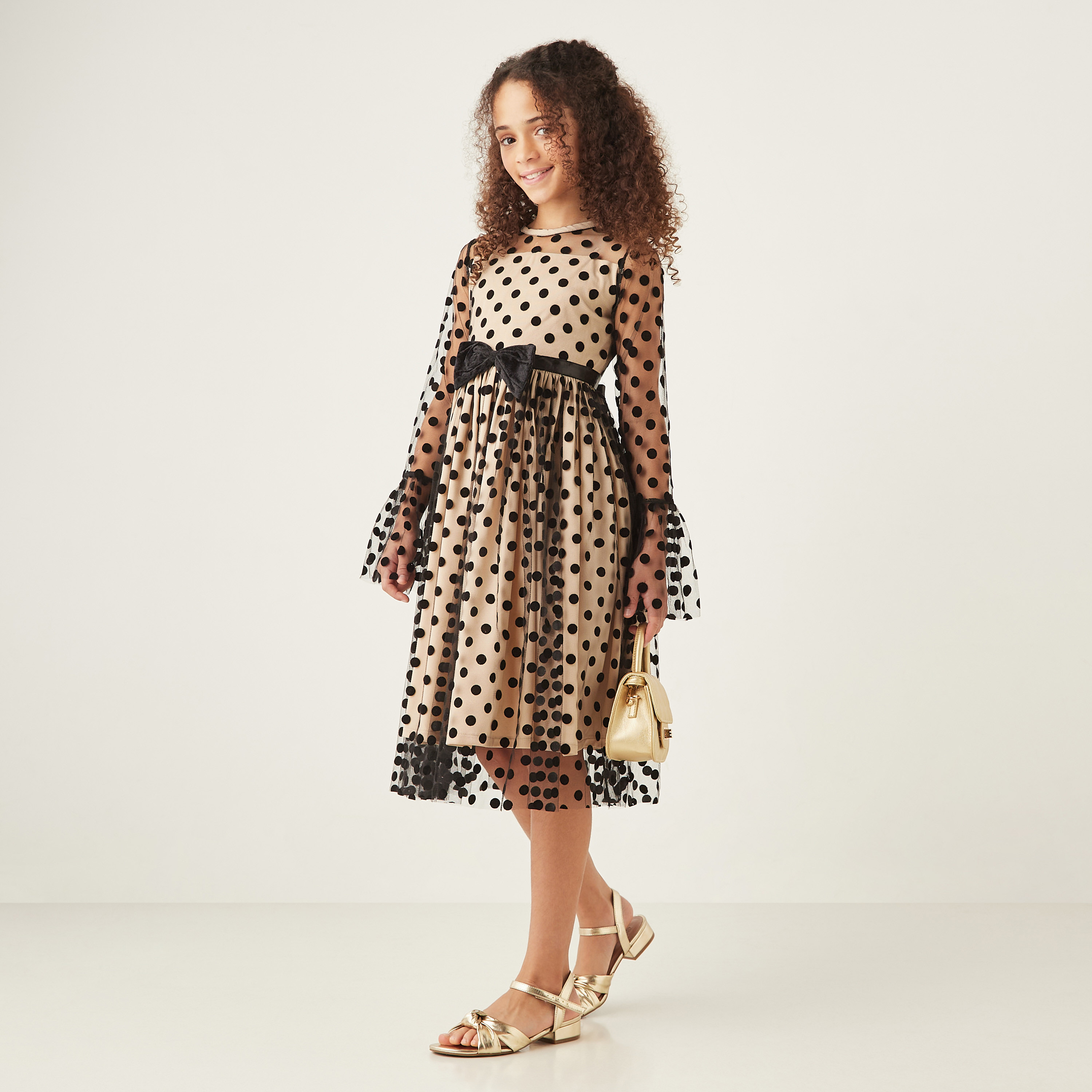 فستان منقط بأكمام جرس من ليتل جولدن أبل-girls-clothing-dressesandjumpsuits-image-1