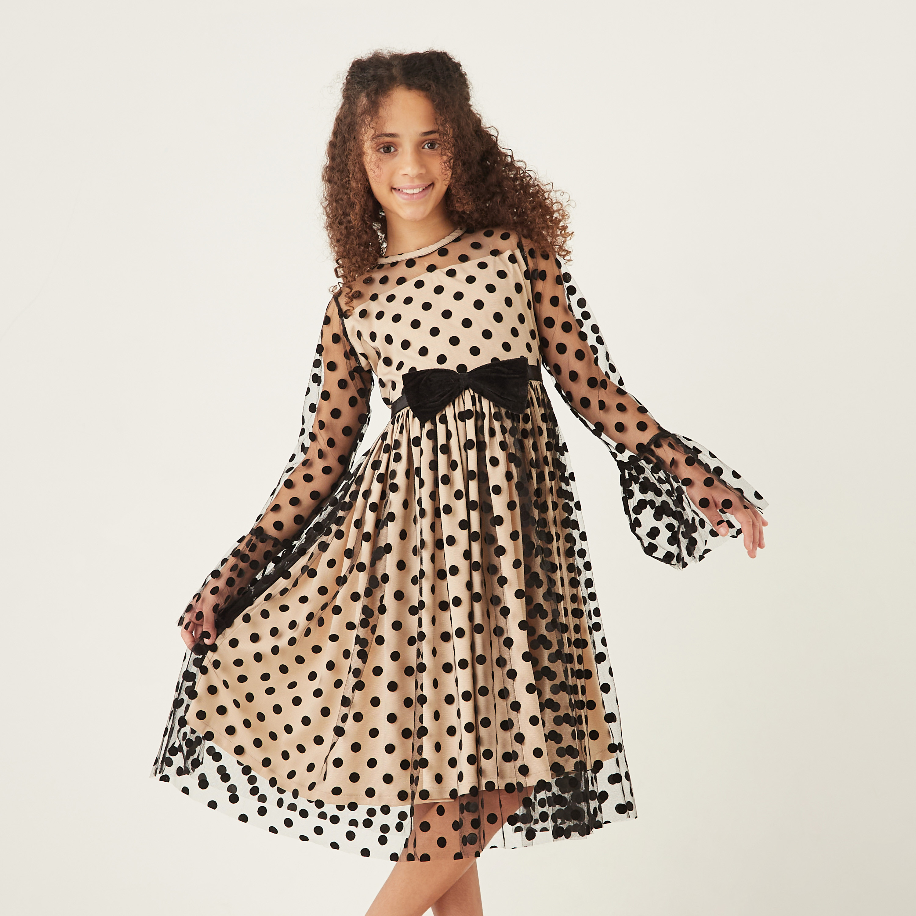 فستان منقط بأكمام جرس من ليتل جولدن أبل-girls-clothing-dressesandjumpsuits-image-2