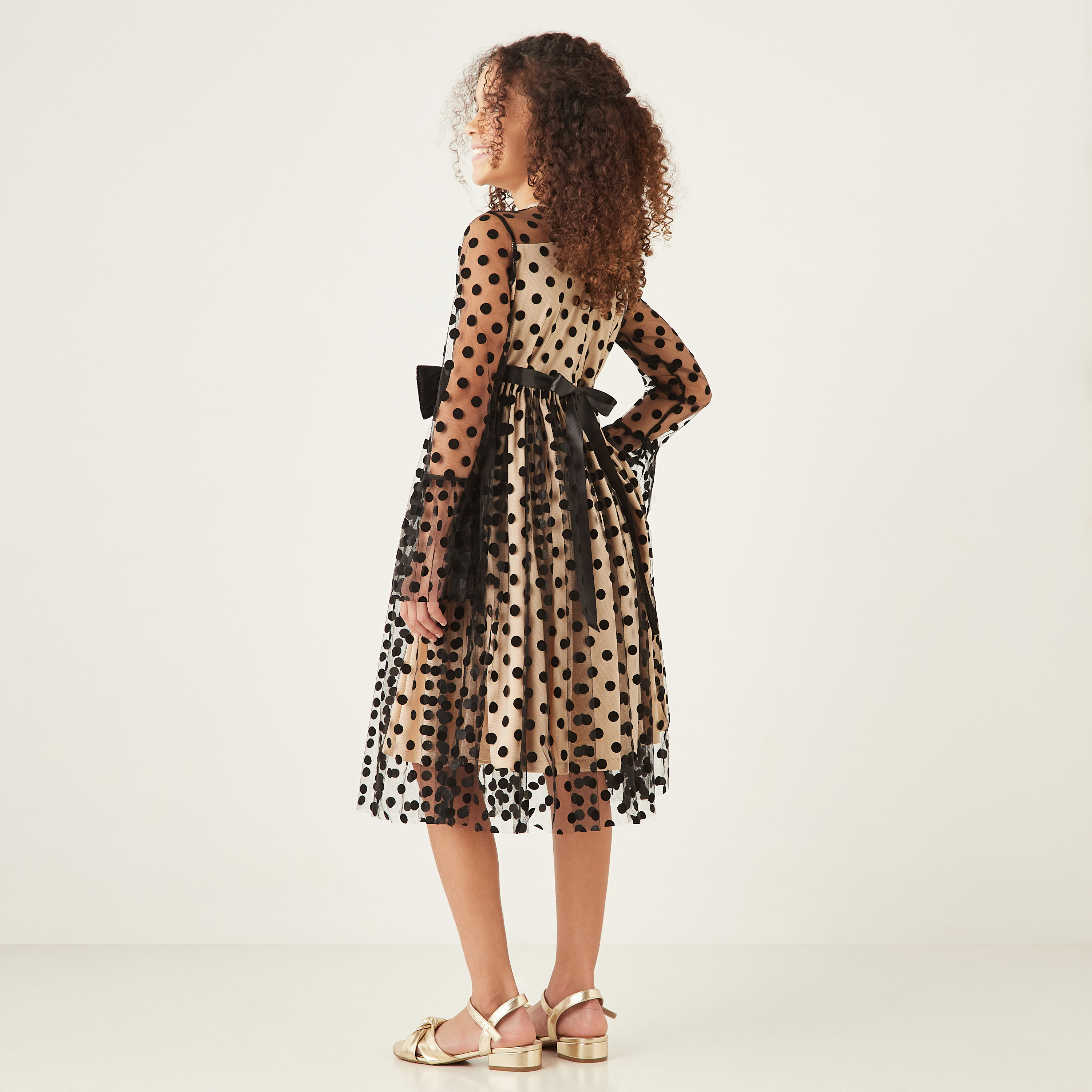 فستان منقط بأكمام جرس من ليتل جولدن أبل-girls-clothing-dressesandjumpsuits-image-3