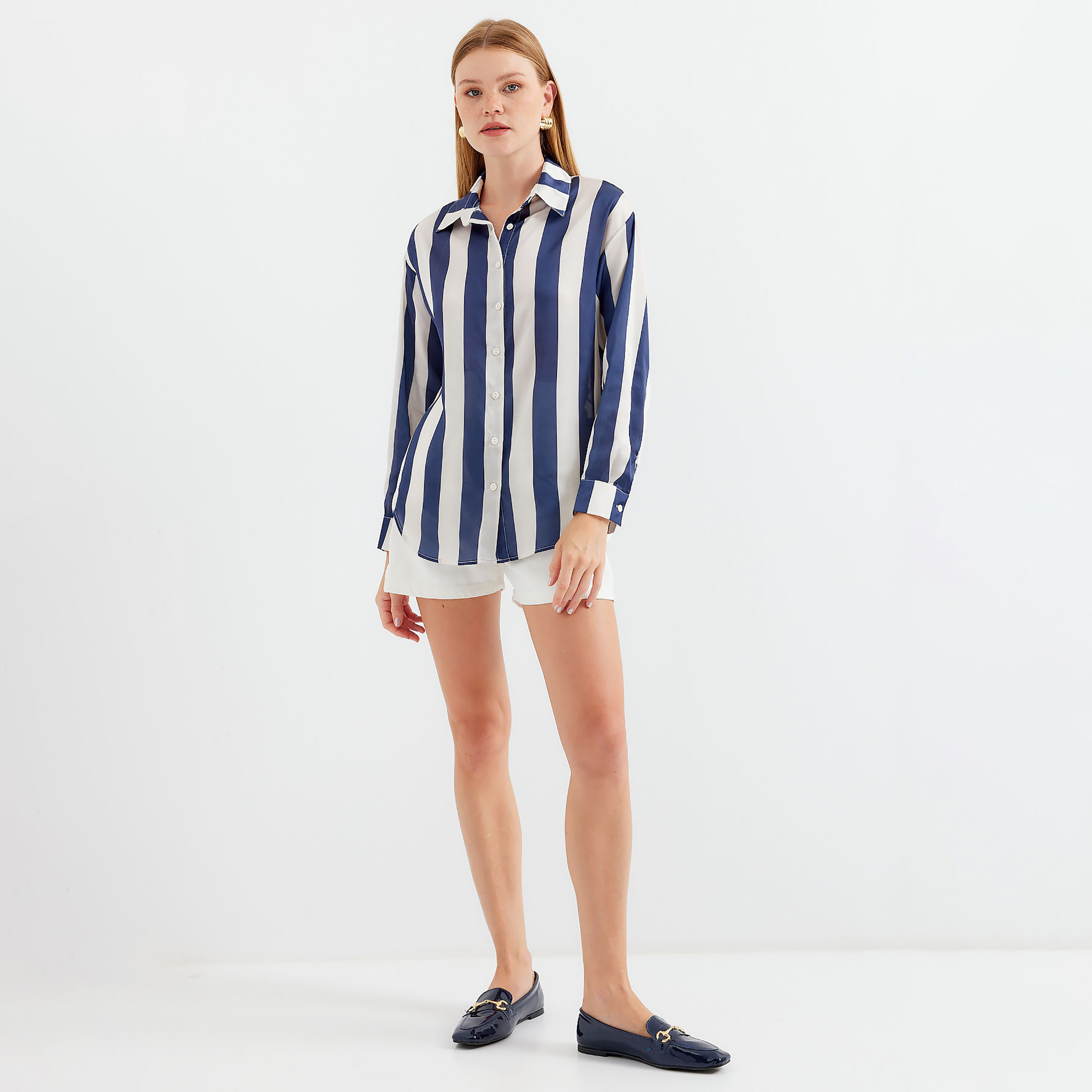 Bigdart Blue Striped Cotton Collared Women's Shirt-women-clothing-shirtsandblouses-shirts-image-2