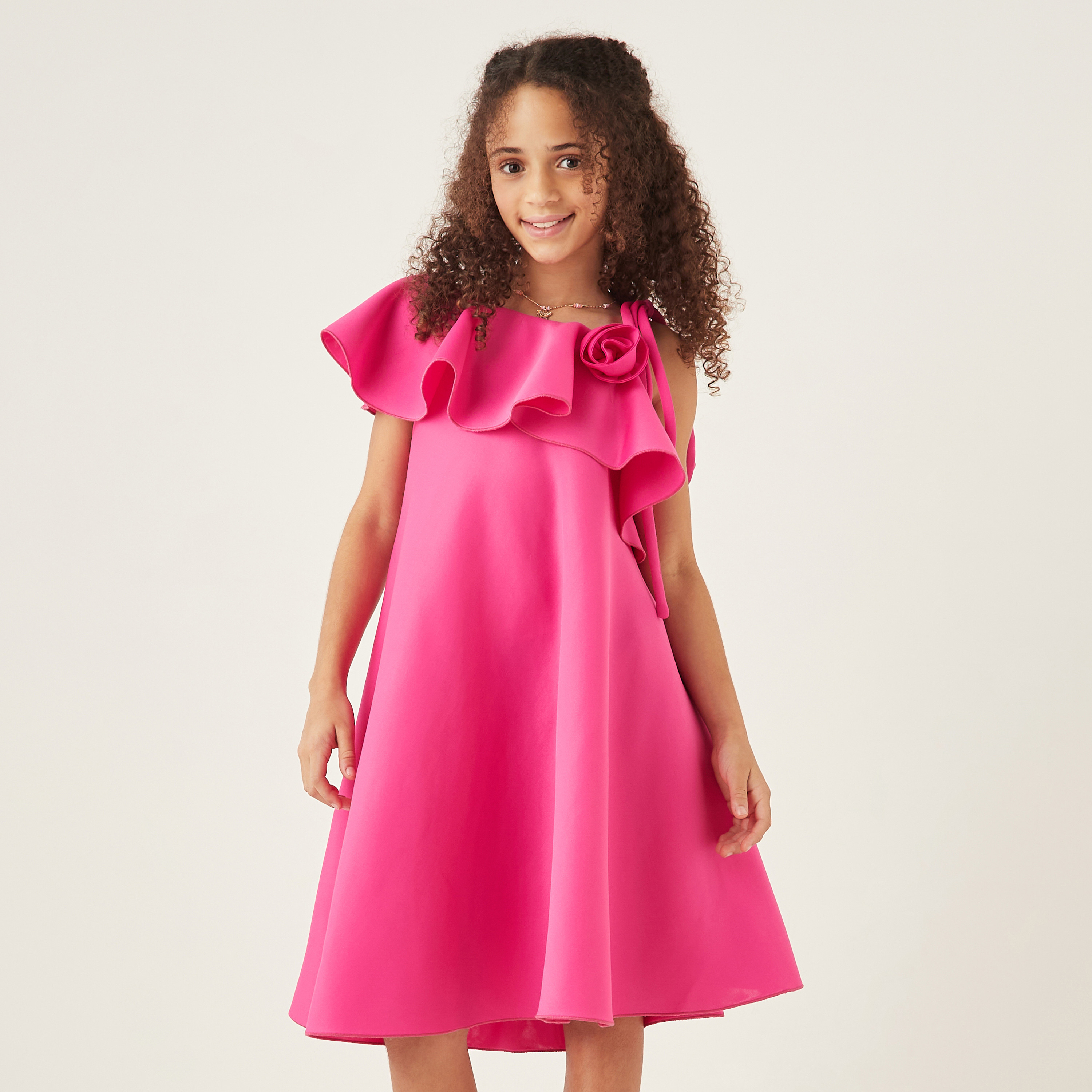 Little Golden Apple Floral Accent Sleeveless Dress with Tie-Ups-girls-clothing-dressesandjumpsuits-image-1
