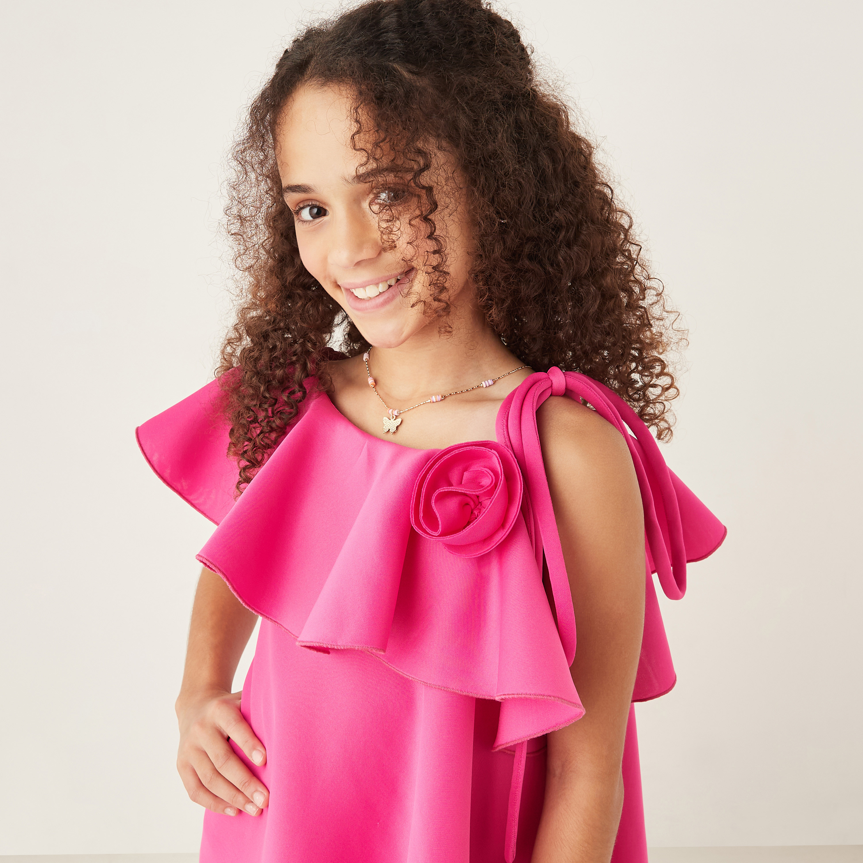 Little Golden Apple Floral Accent Sleeveless Dress with Tie-Ups-girls-clothing-dressesandjumpsuits-image-4