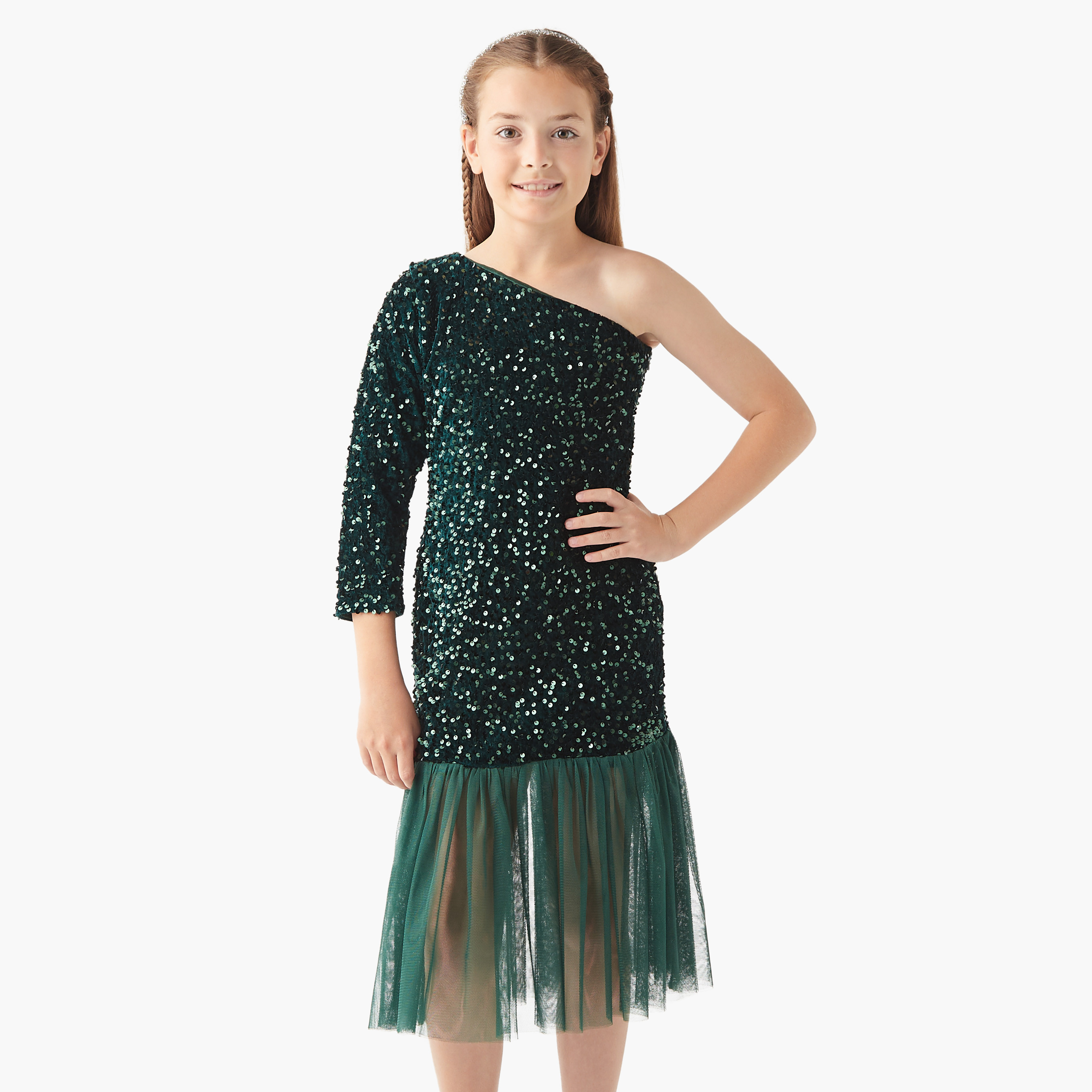 فستان بكتف واحد مزيّن بحافة كشكش من ليتل جولدن أبل-girls-clothing-dressesandjumpsuits-image-1