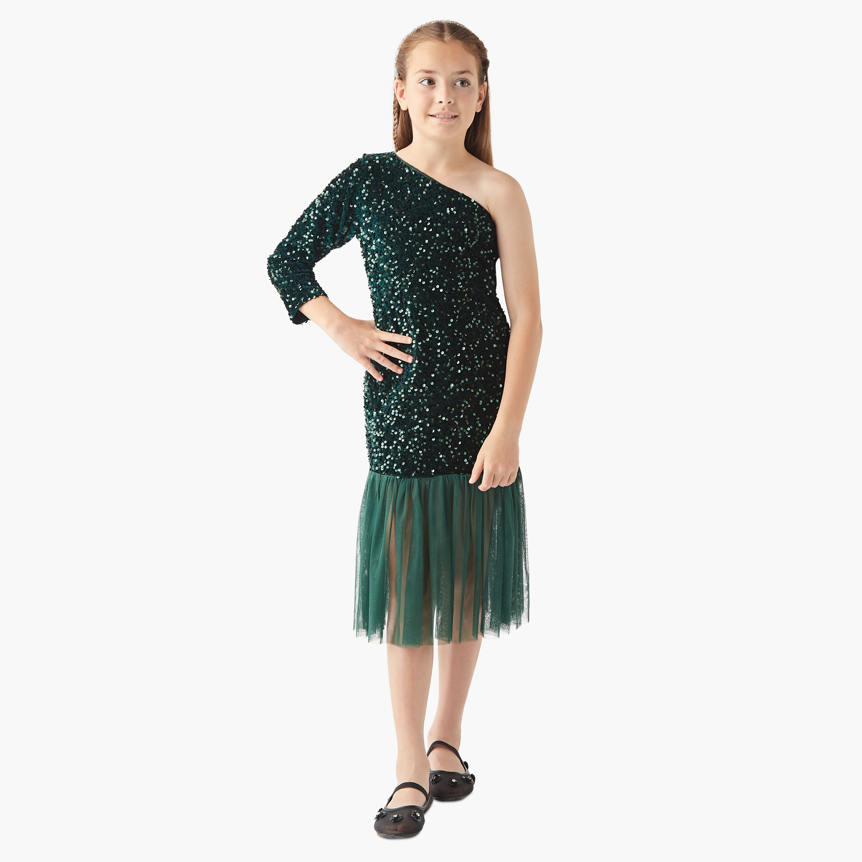 فستان بكتف واحد مزيّن بحافة كشكش من ليتل جولدن أبل-girls-clothing-dressesandjumpsuits-image-2