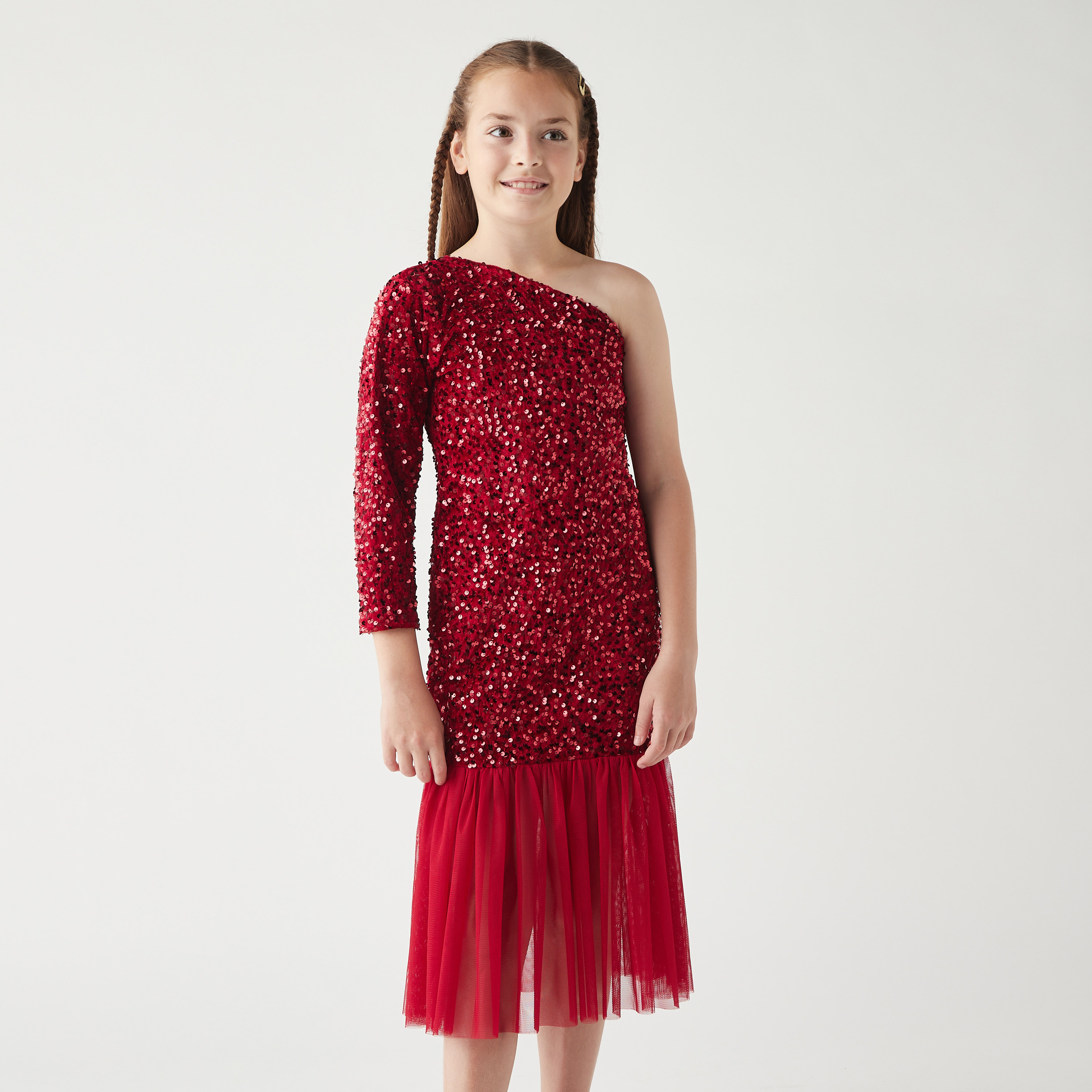 فستان بكتف واحد مزيّن بحافة كشكش من ليتل جولدن أبل-girls-clothing-dressesandjumpsuits-image-5