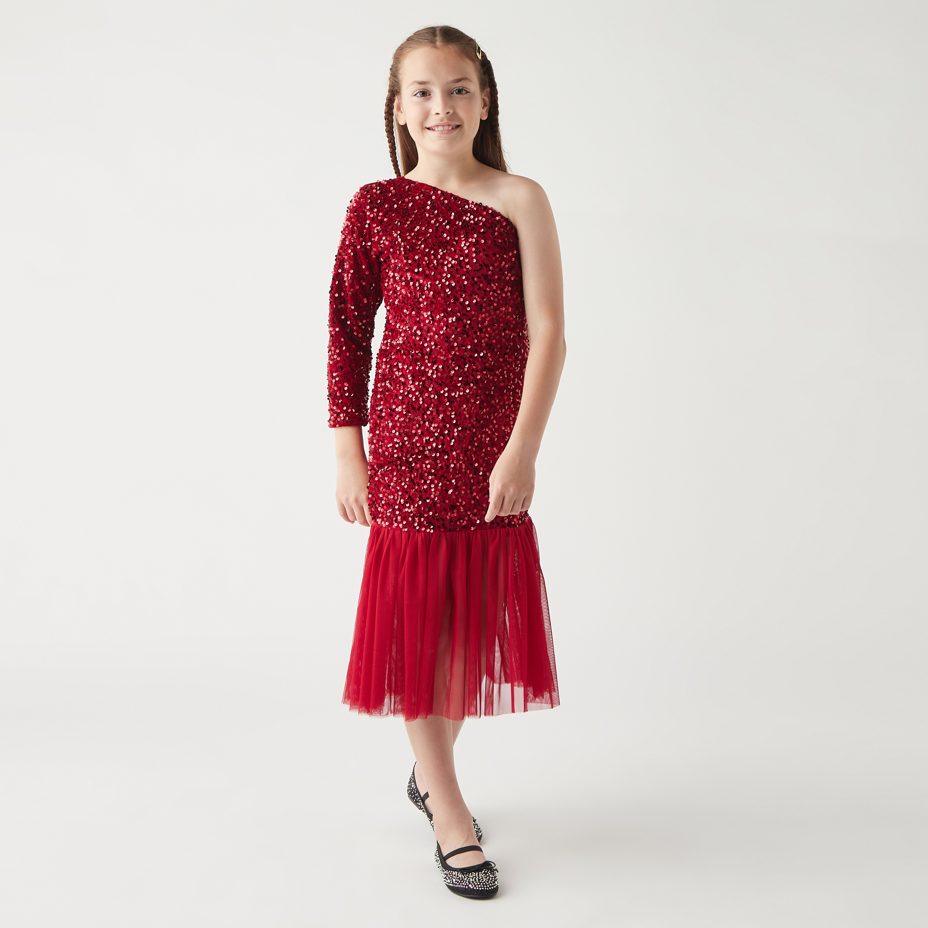 فستان بكتف واحد مزيّن بحافة كشكش من ليتل جولدن أبل-girls-clothing-dressesandjumpsuits-image-6