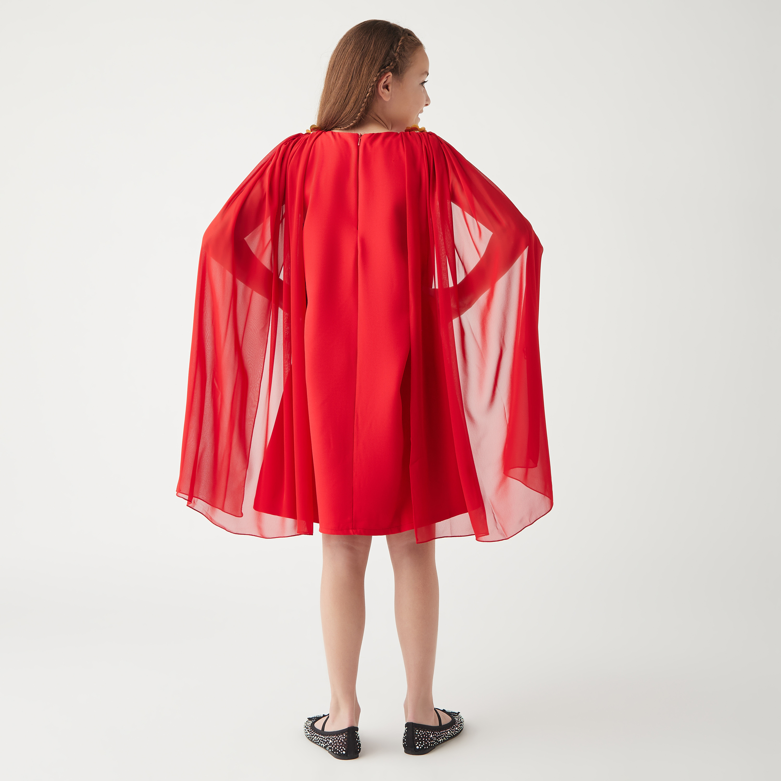 فستان بياقة مستديرة وأكمام كاب وسحّاب إغلاق من ليتل جولدن أبل-girls-clothing-dressesandjumpsuits-image-6