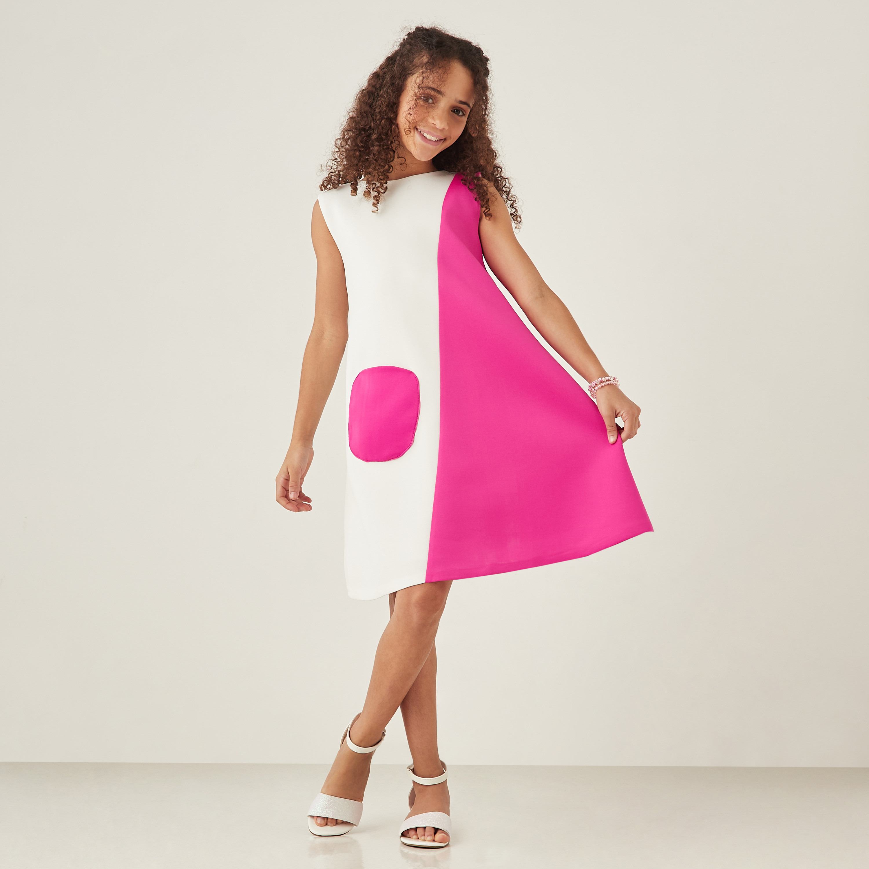 Little Golden Apple Panelled Sleeveless Dress with Pocket-girls-clothing-dressesandjumpsuits-image-1