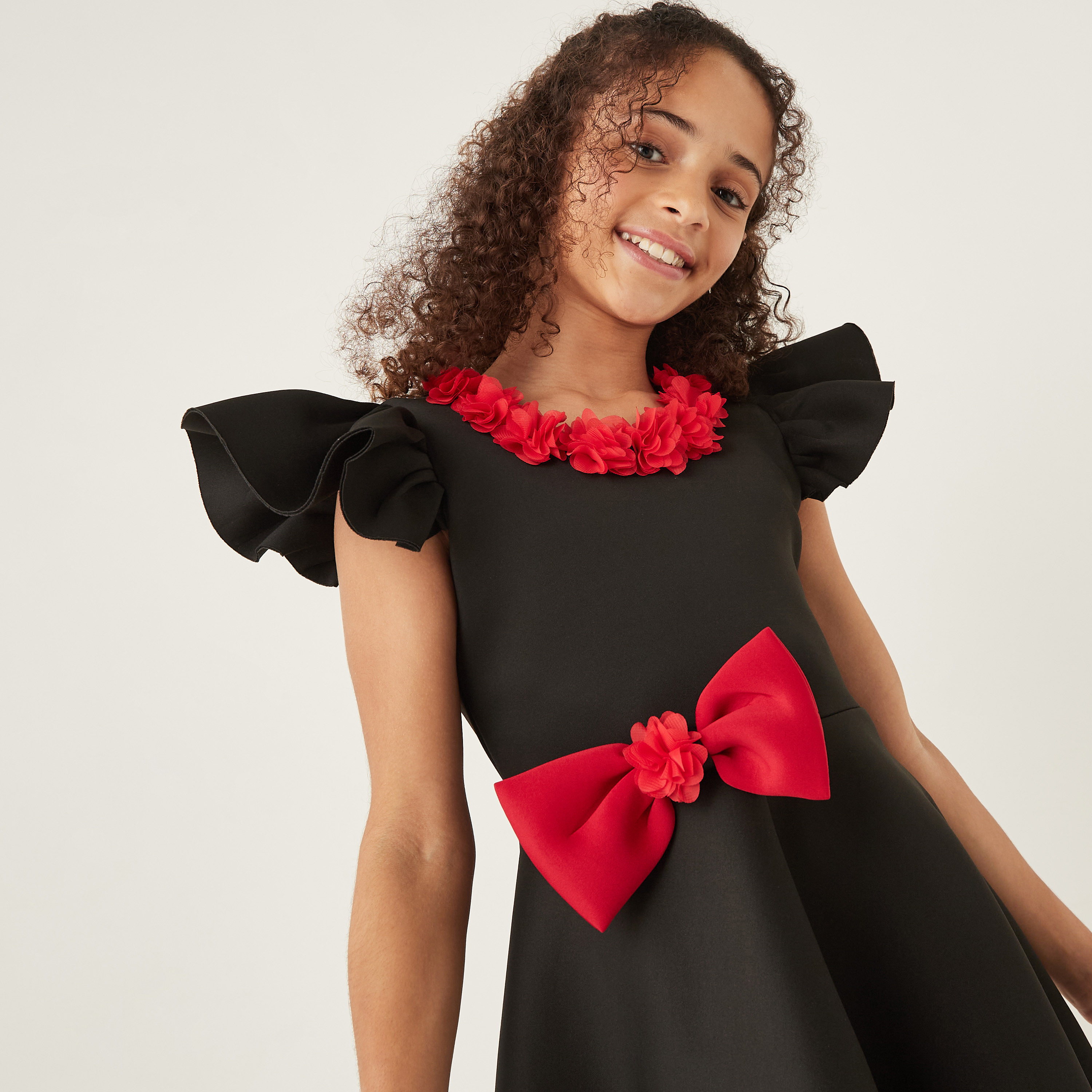 Little Golden Apple Bow Accent Dress with Ruffles and Tie-Up Belt-girls-clothing-dressesandjumpsuits-image-4