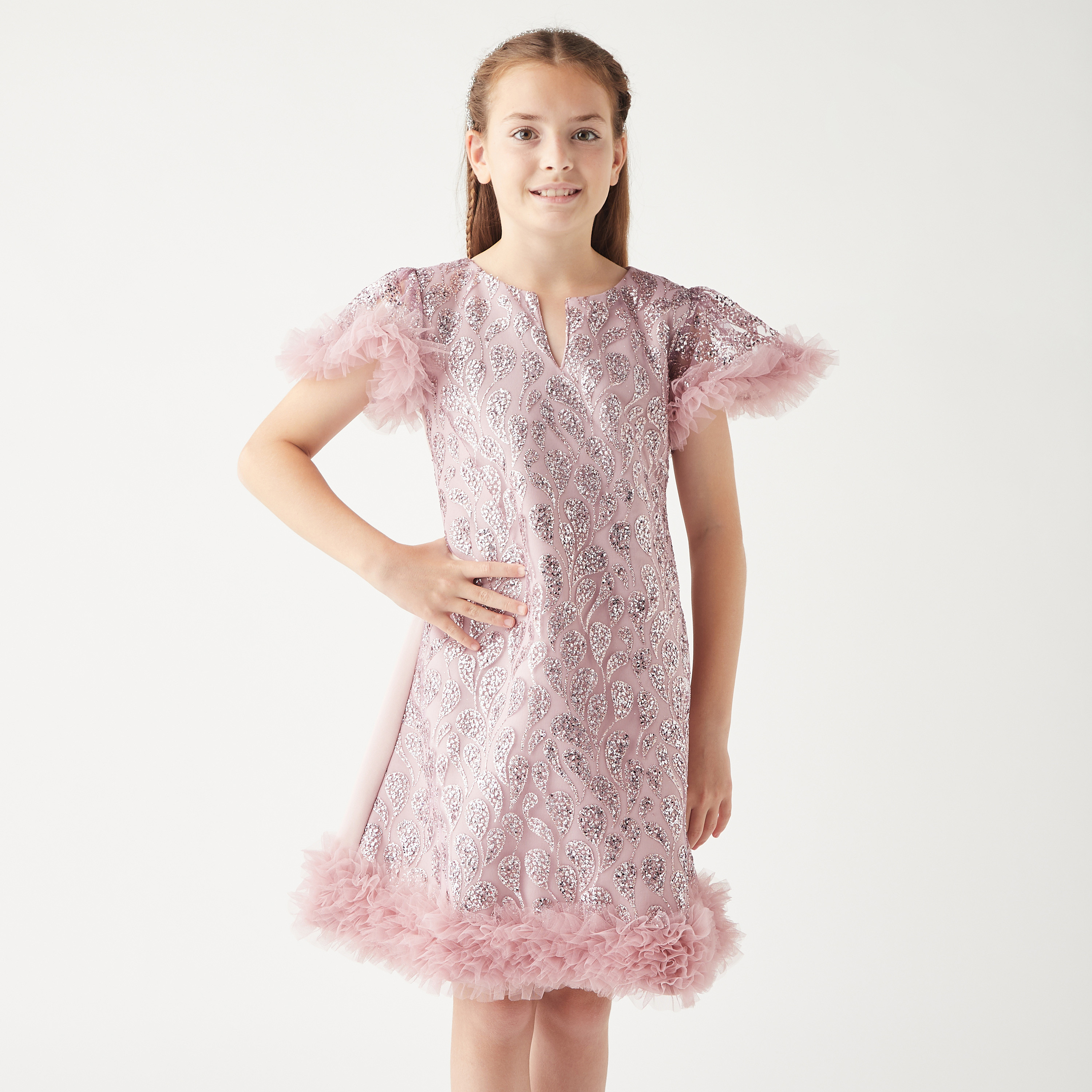 فستان مزين بتفاصيل كشكش وسحاب إغلاق من ليتل جولدن أبل-girls-clothing-dressesandjumpsuits-image-5