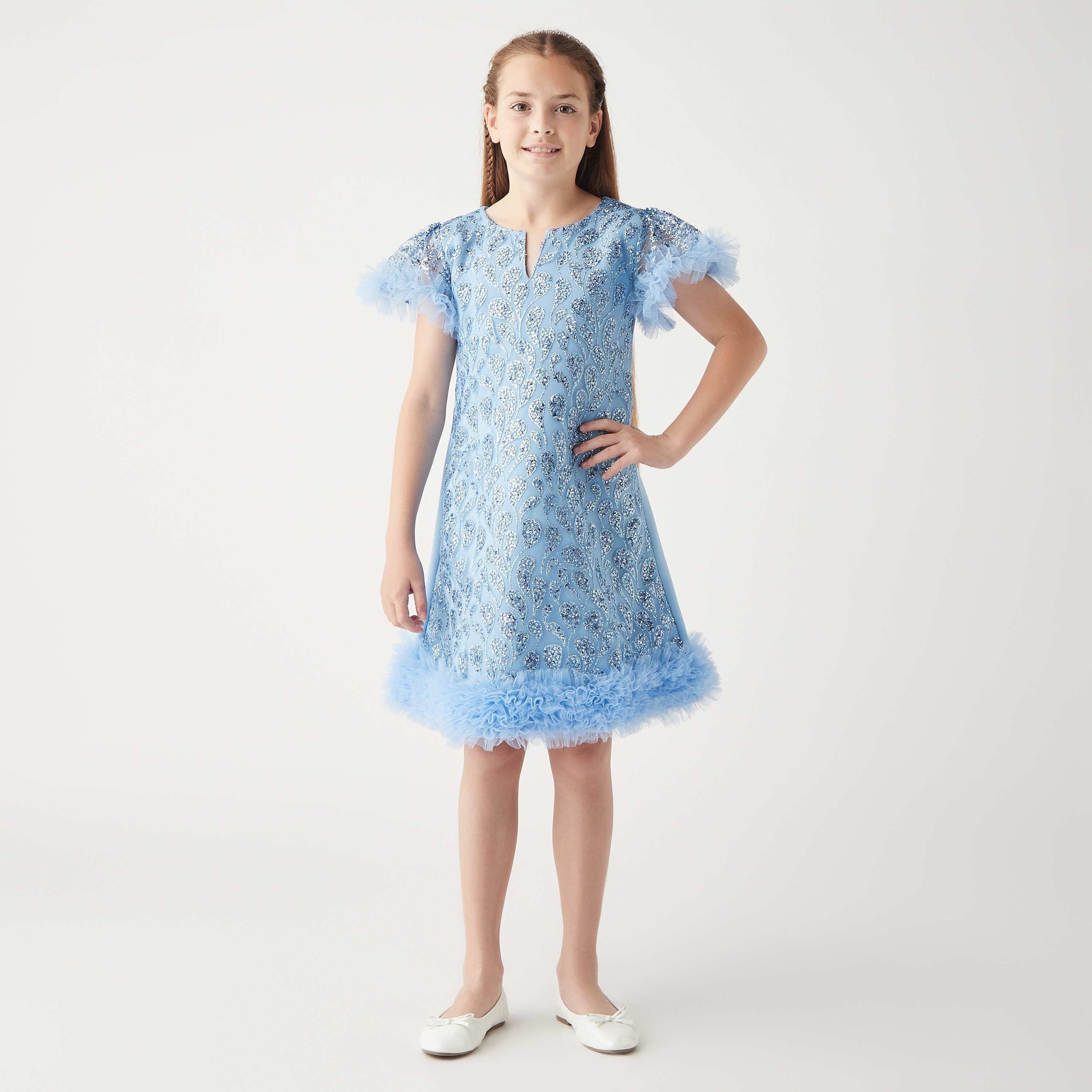 Little Golden Apple Embellished Dress with Ruffle Detail and Zip Closure-girls-clothing-dressesandjumpsuits-image-2