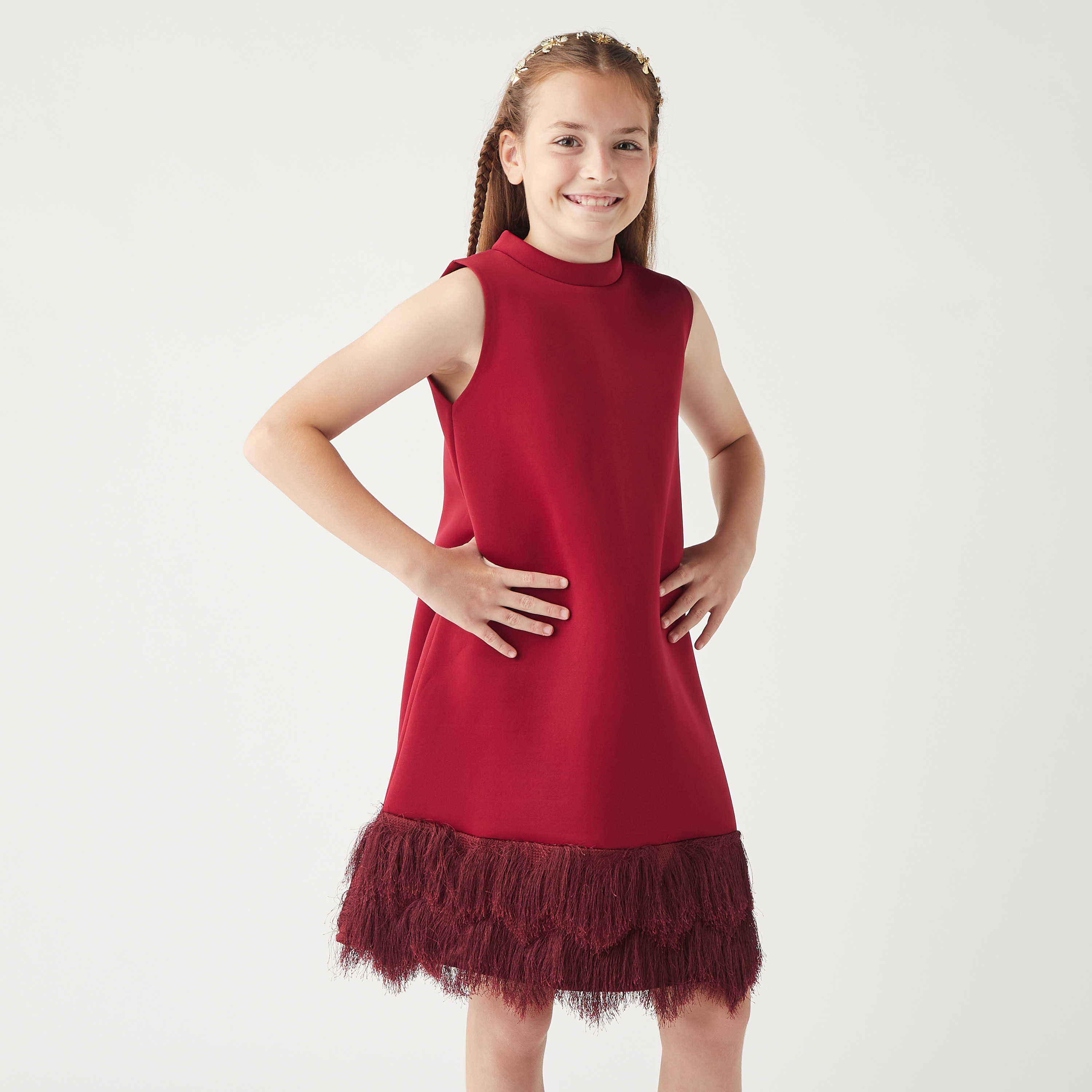 فستان دون أكمام بسحاب إغلاق وتفاصيل شراشيب من ليتل جولدن أبل-girls-clothing-dressesandjumpsuits-image-1
