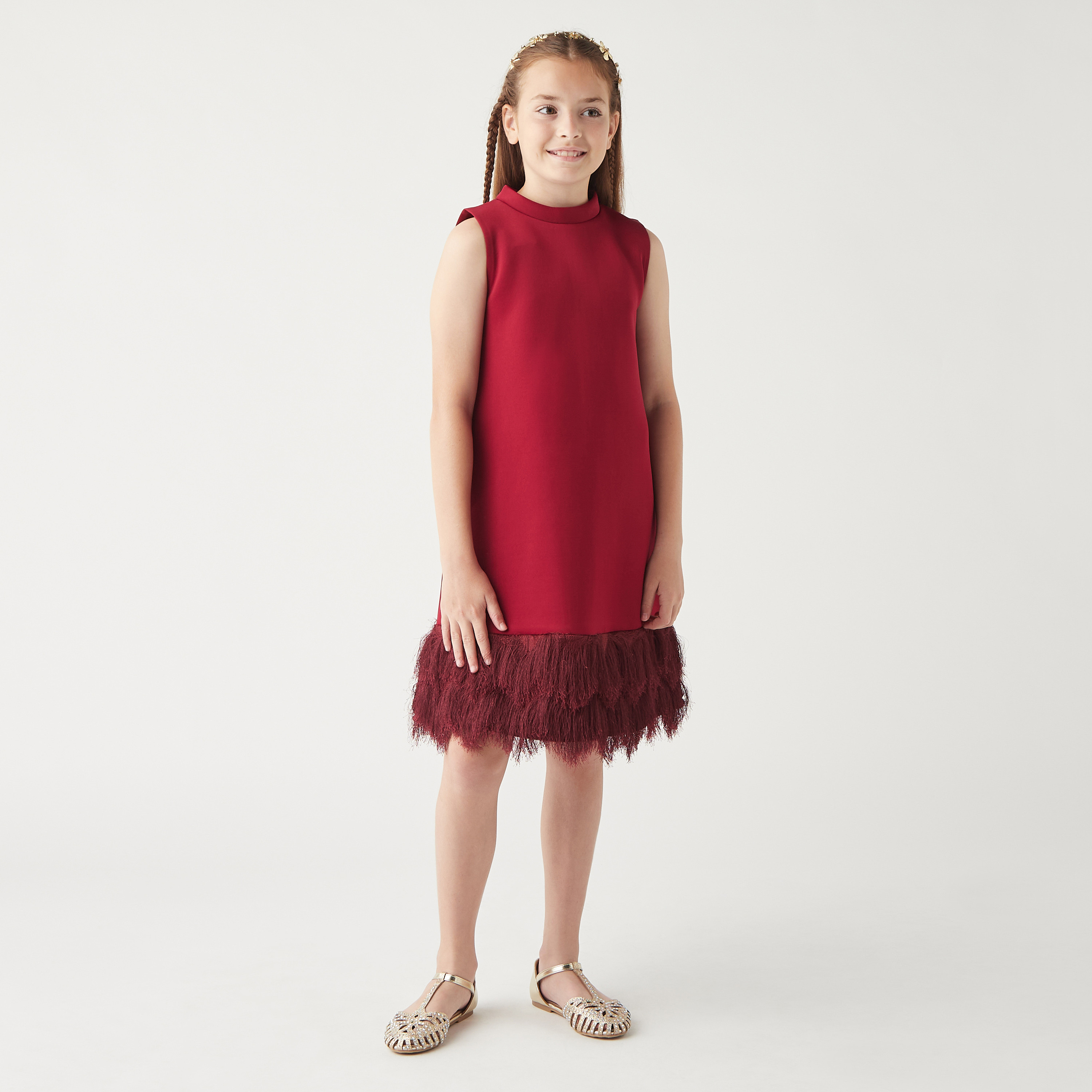 فستان دون أكمام بسحاب إغلاق وتفاصيل شراشيب من ليتل جولدن أبل-girls-clothing-dressesandjumpsuits-image-2