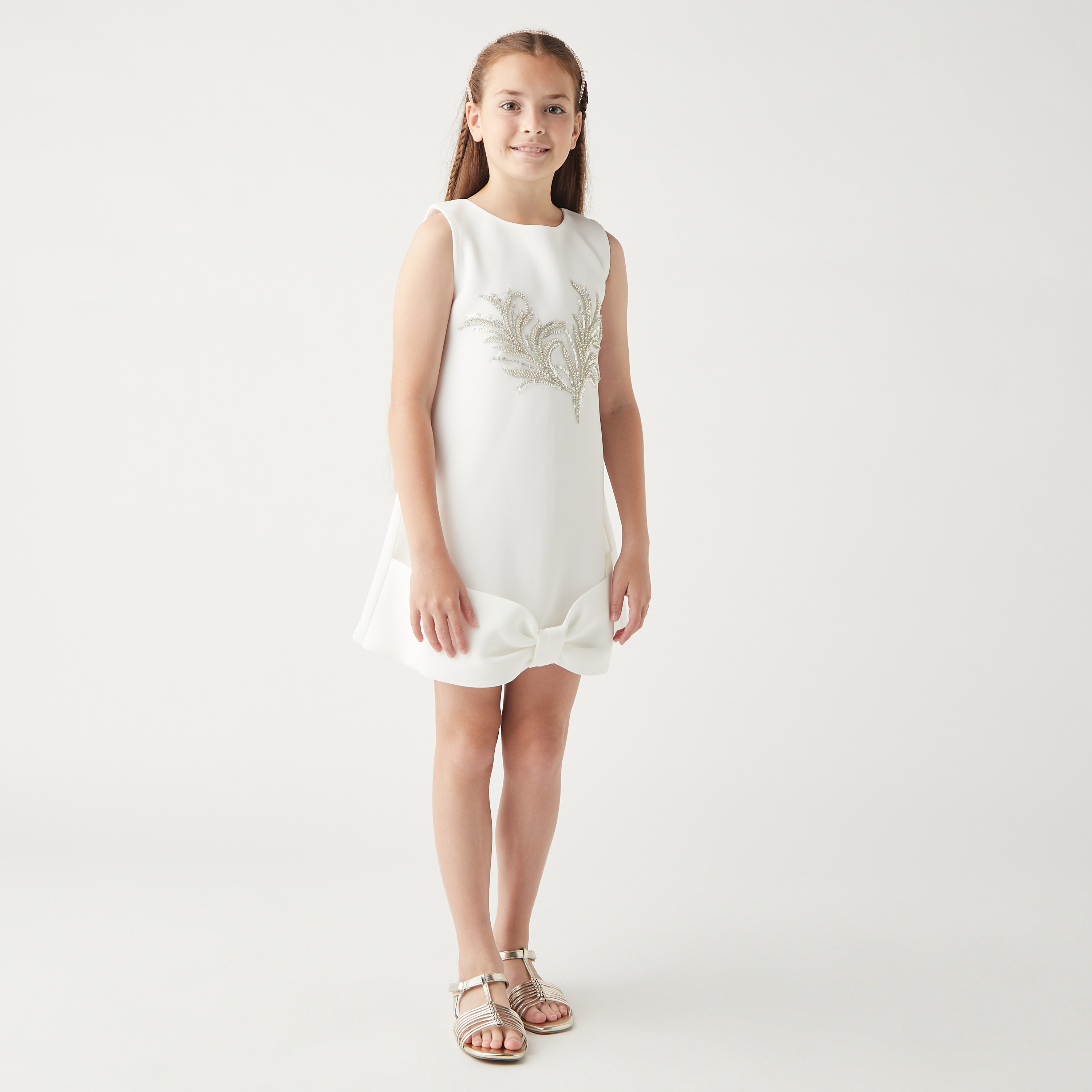 Little Golden Apple Embellished Sleeveless Dress with Zip Closure-girls-clothing-dressesandjumpsuits-image-2