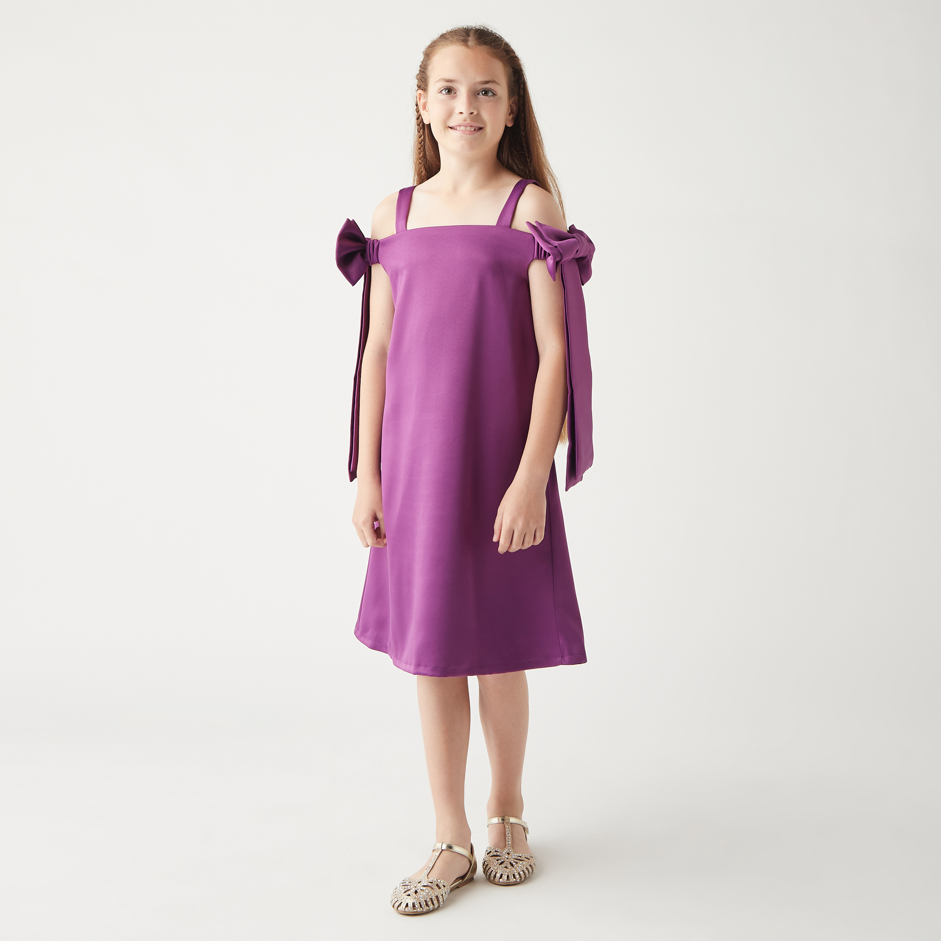 فستان مكشوف الكتفين بسحاب إغلاق وفيونكة من ليتل جولدن آبل-girls-clothing-dressesandjumpsuits-image-2