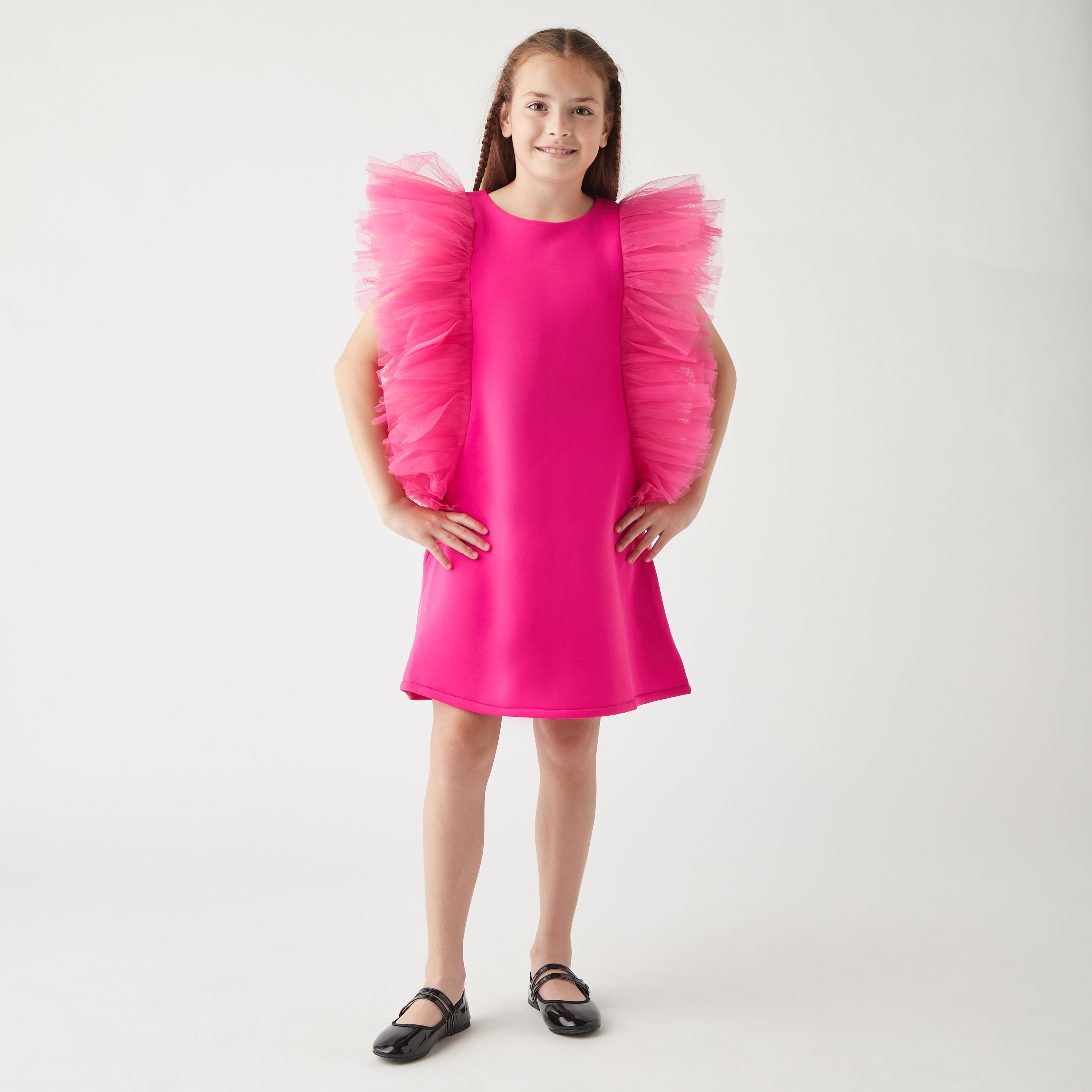 Little Golden Apple Ruffle Detail Sleeveless Dress with Zip Closure-girls-clothing-dressesandjumpsuits-image-3