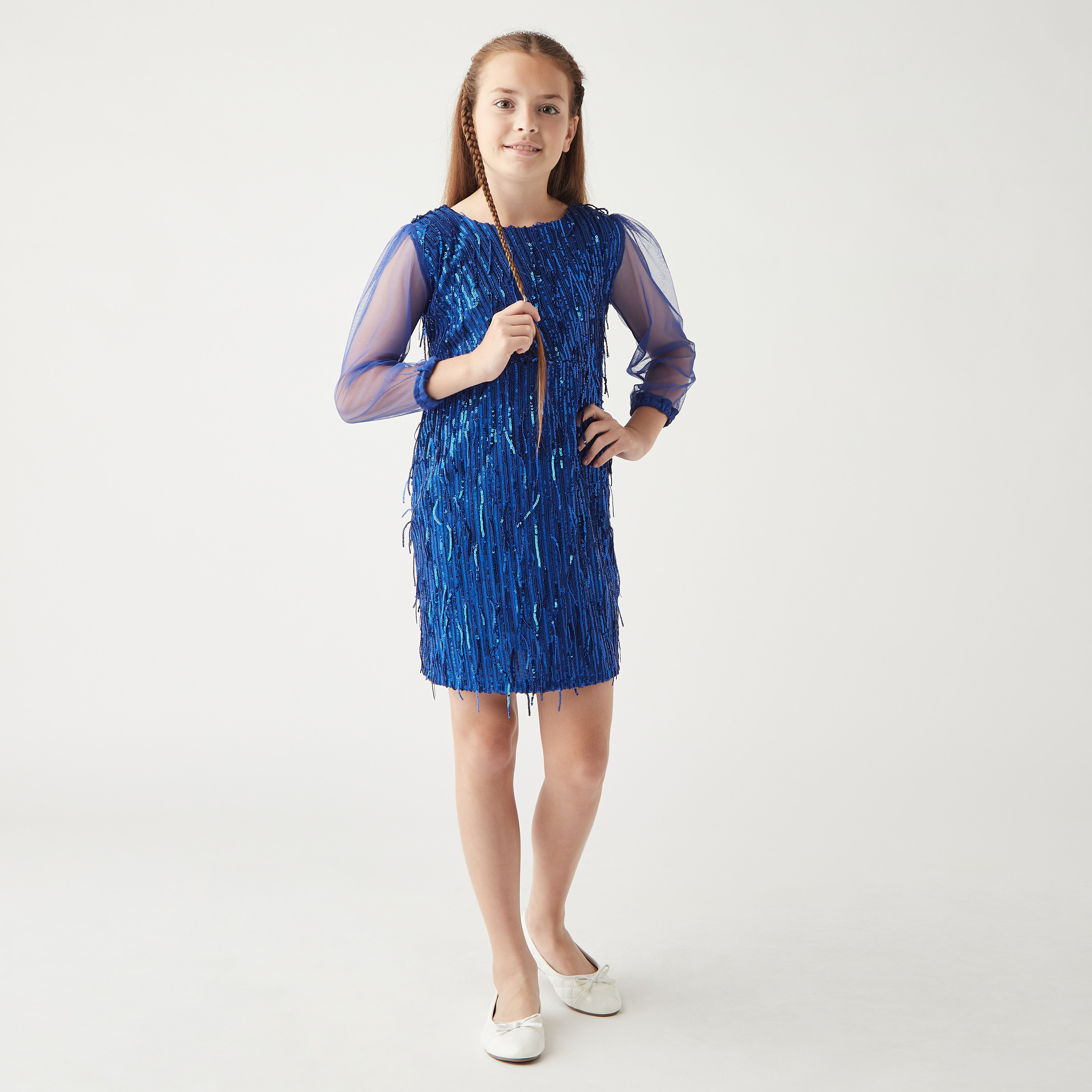 فستان بياقة مستديرة وأكمام بطول 3/4 من ليتل جولدن أبل-girls-clothing-dressesandjumpsuits-image-1